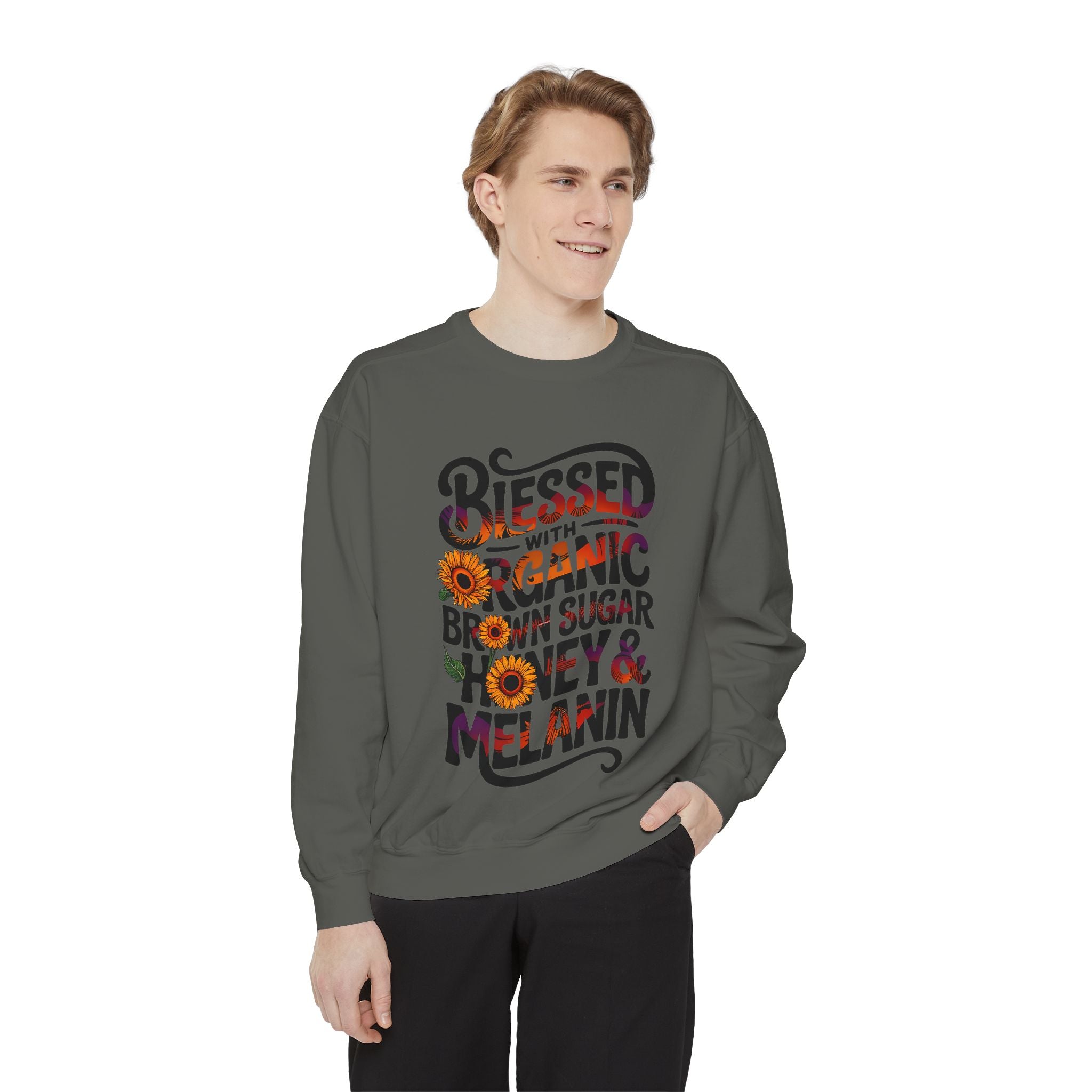 Blessed Organic Honey & Melanin Sweatshirt - Unisex Garment-Dyed Apparel - Angel Body
