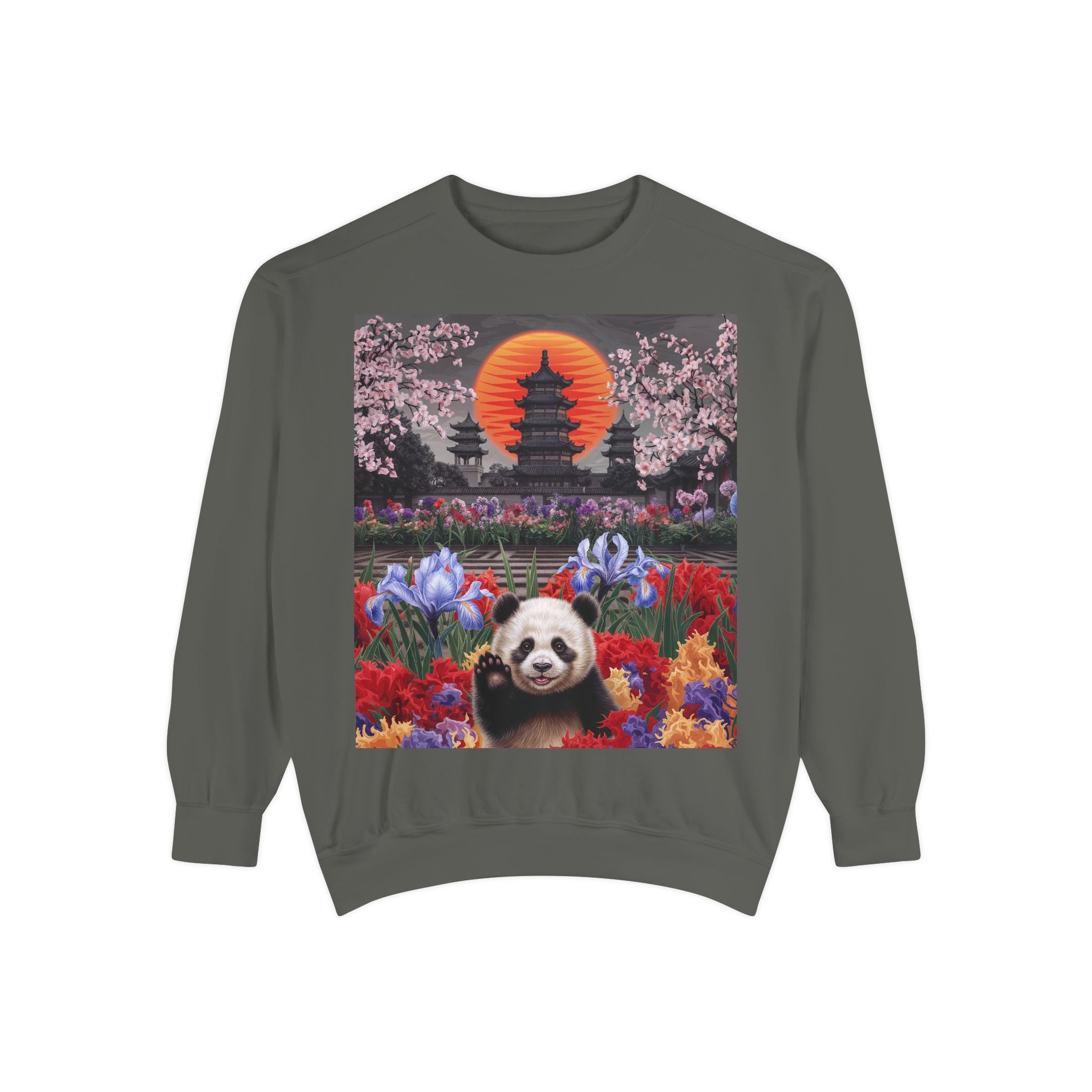 Cozy Panda Garden Sweatshirt - Unisex Garment-Dyed Apparel - Angel Body
