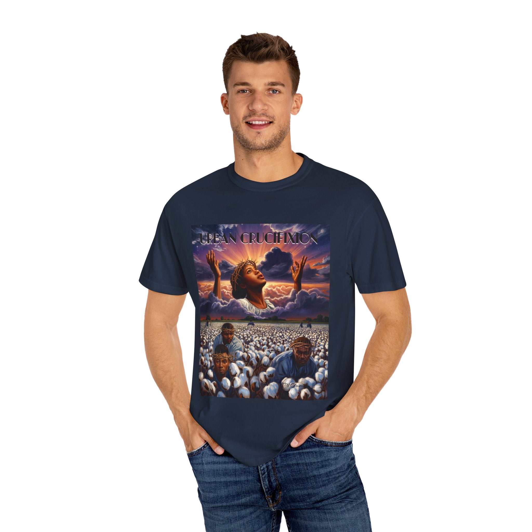 Urban Crucifixion Unisex Garment-Dyed T-shirt - Bold Graphic Tee for Artistic Expression