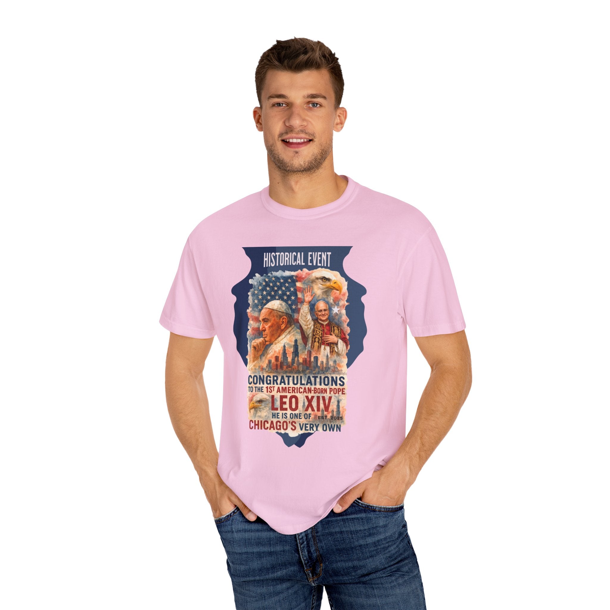 Historical Event T-Shirt - Congratulations to Leo XIV, Chicago's Own - Unisex Garment-Dyed Tee - Angel Body
