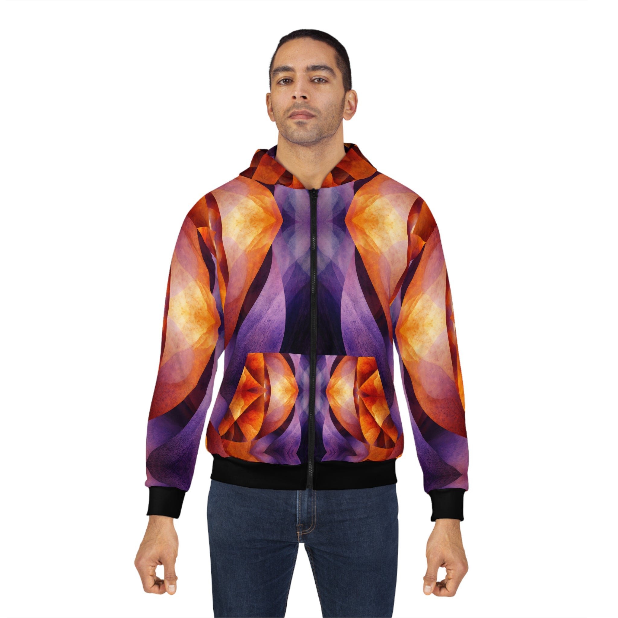 Vibrant Geometric Unisex Zip Hoodie - Artist Abstract Design Express your creativity - Angel Body