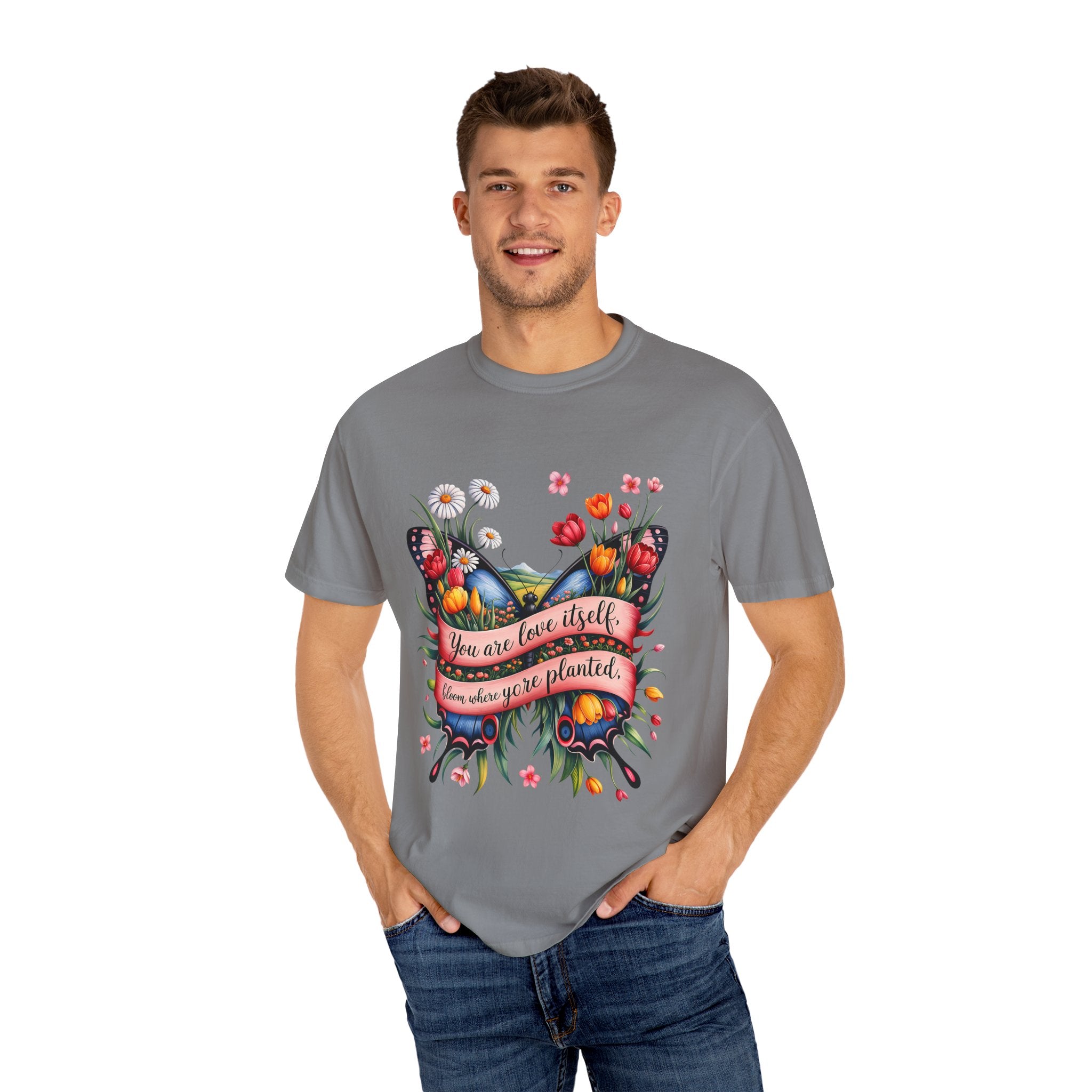 Butterfly Floral T-Shirt: "You Are Love Itself" Inspirational Design