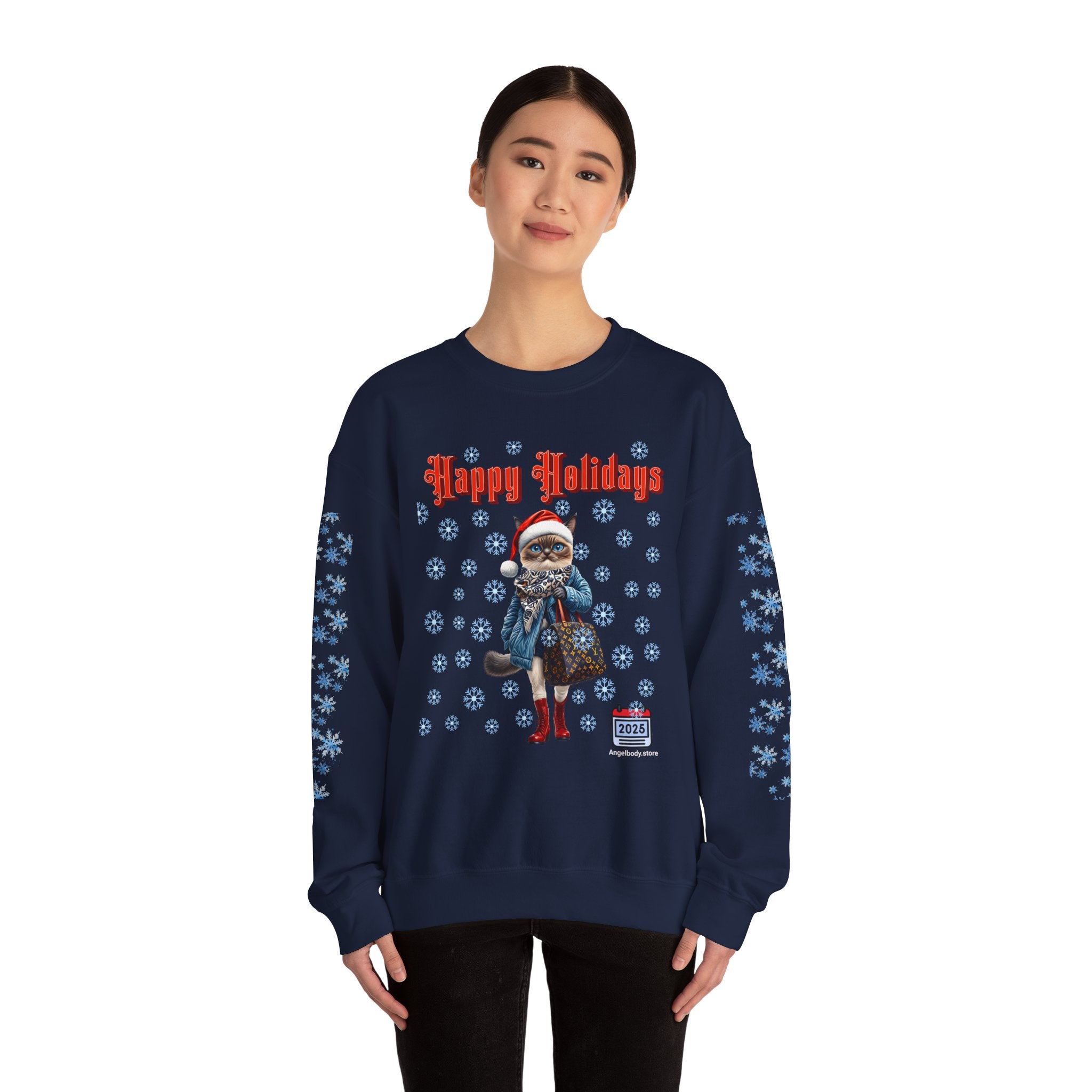 Holiday Cat Crewneck Sweatshirt - Angel Body
