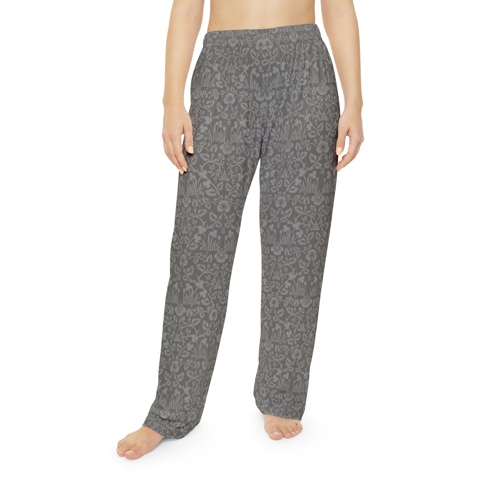 Pastel Grey Floral Women's Pajama Pants - Cozy Relaxation Style