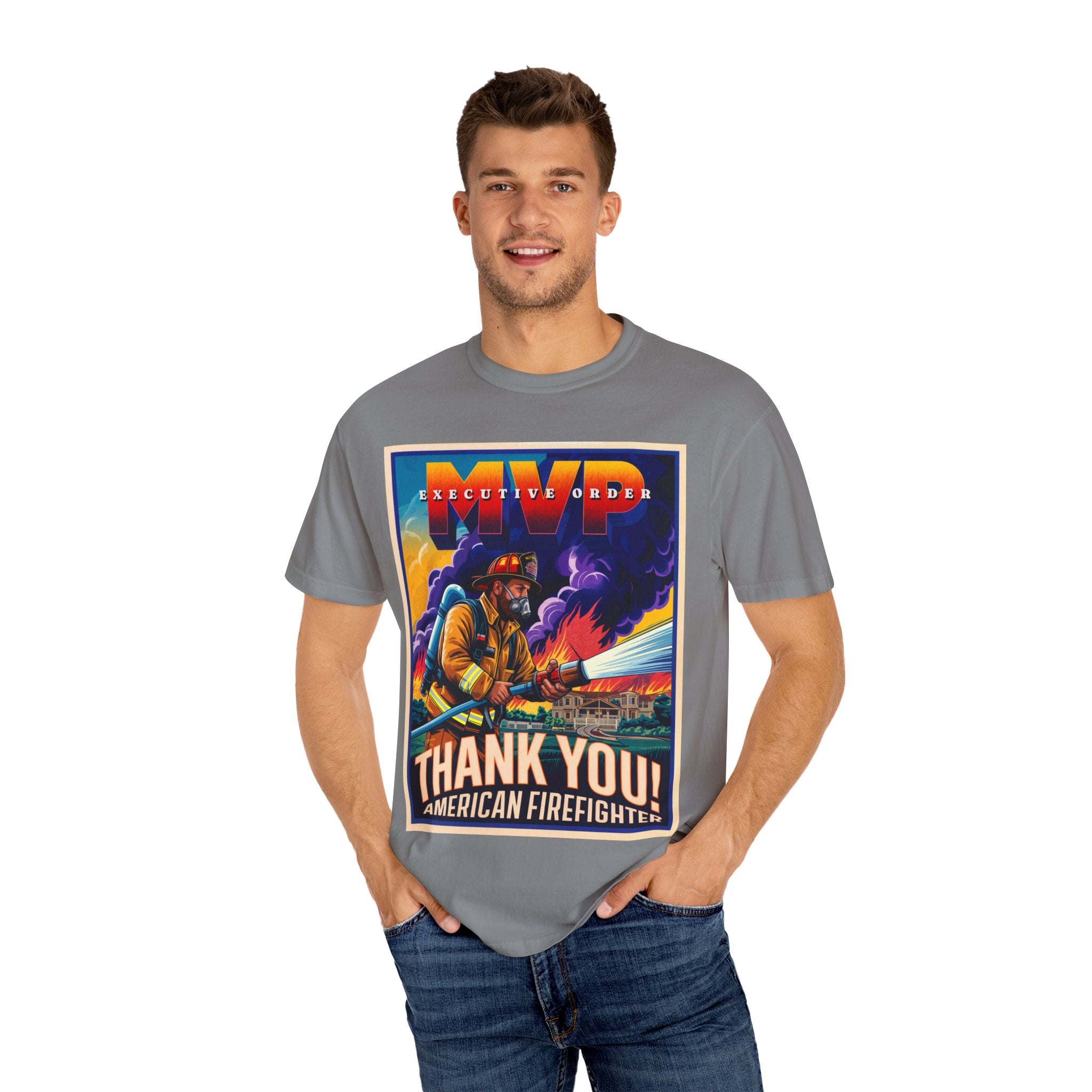 Firefighter Thank You T-Shirt - Unisex Garment-Dyed Tee - Angel Body
