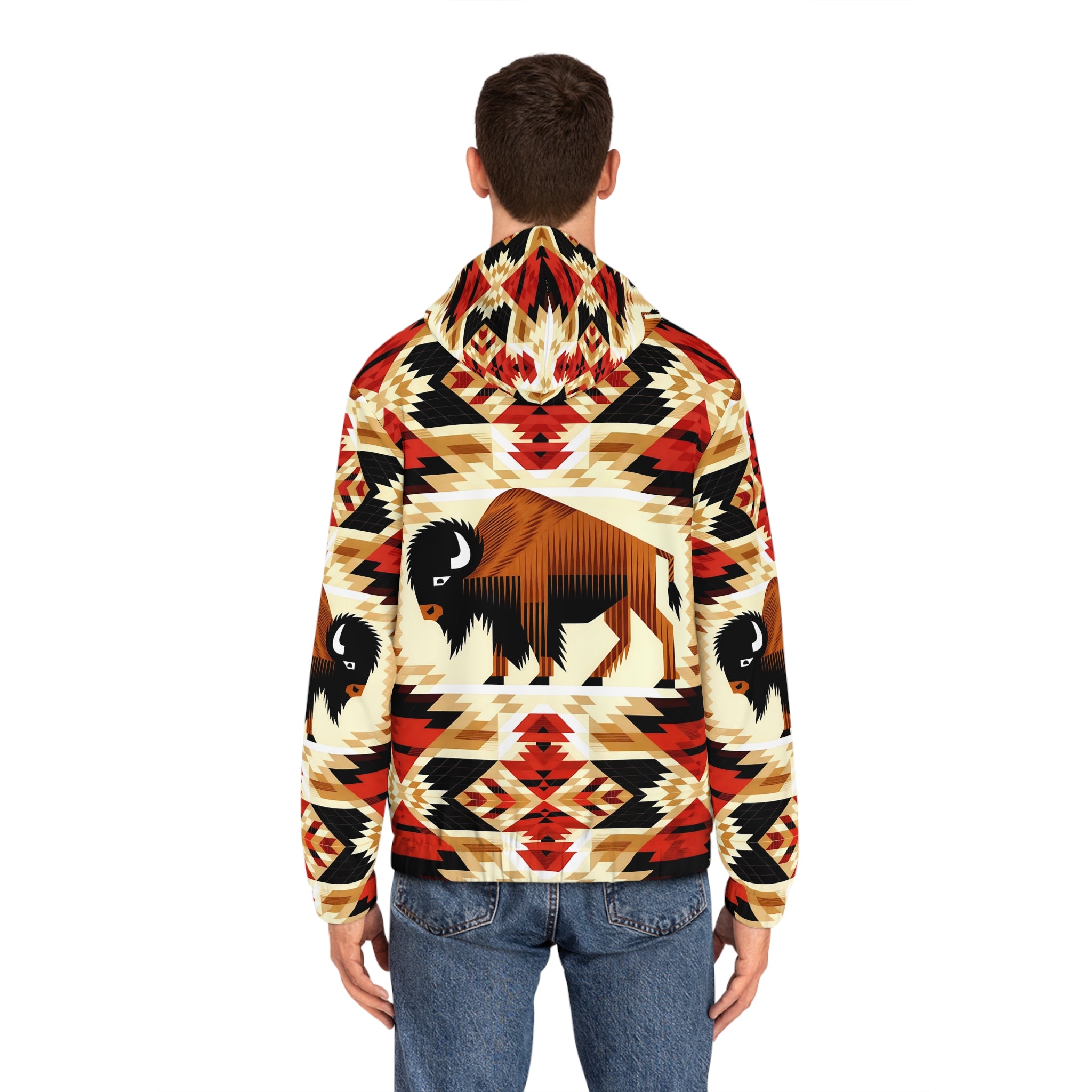 Men's Full-Zip Buffalo Print Hoodie - Southwestern Style - Angel Body