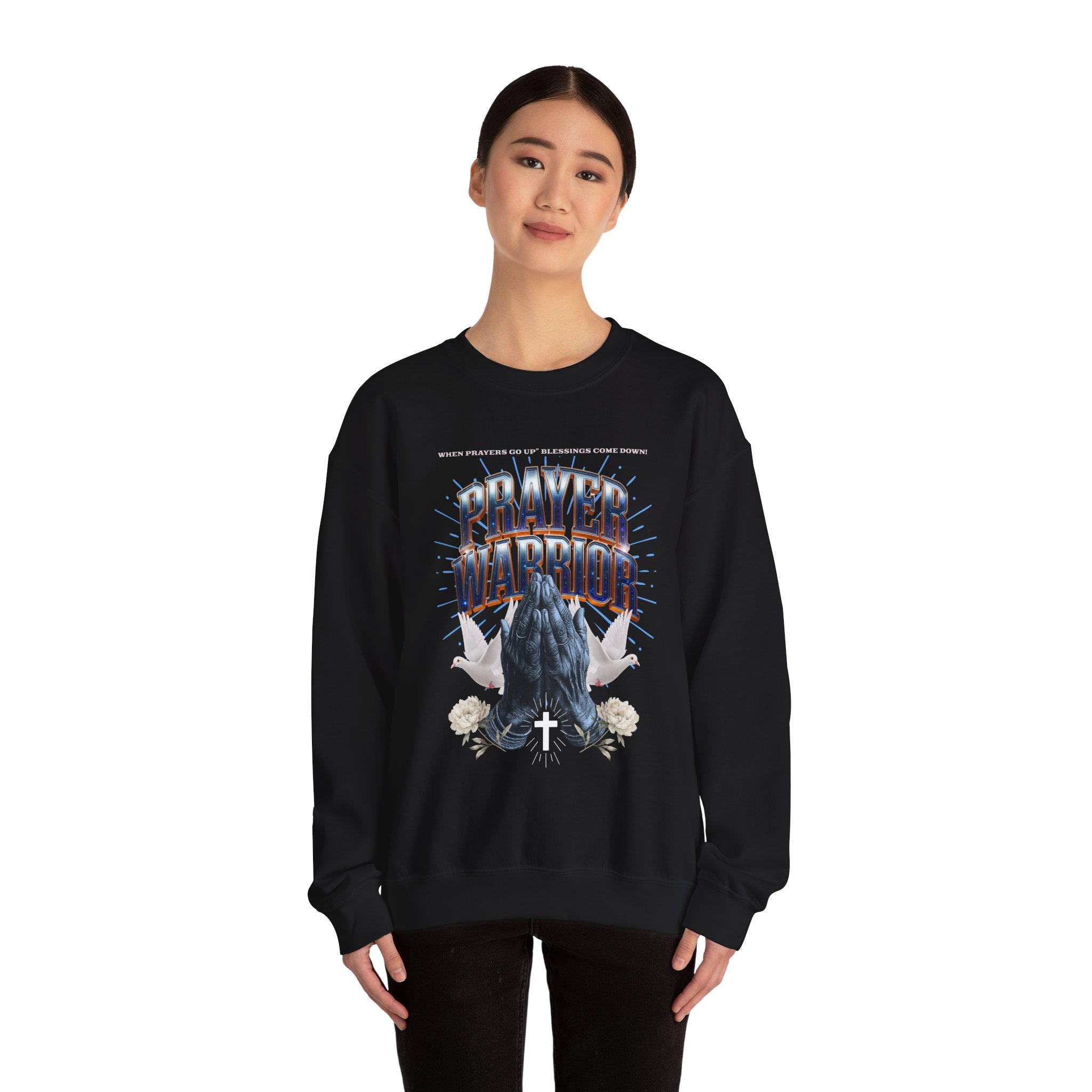 Prayer Warrior Crewneck Sweatshirt - Unisex Heavy Blend™ - Faith-Inspired Apparel - Angel Body
