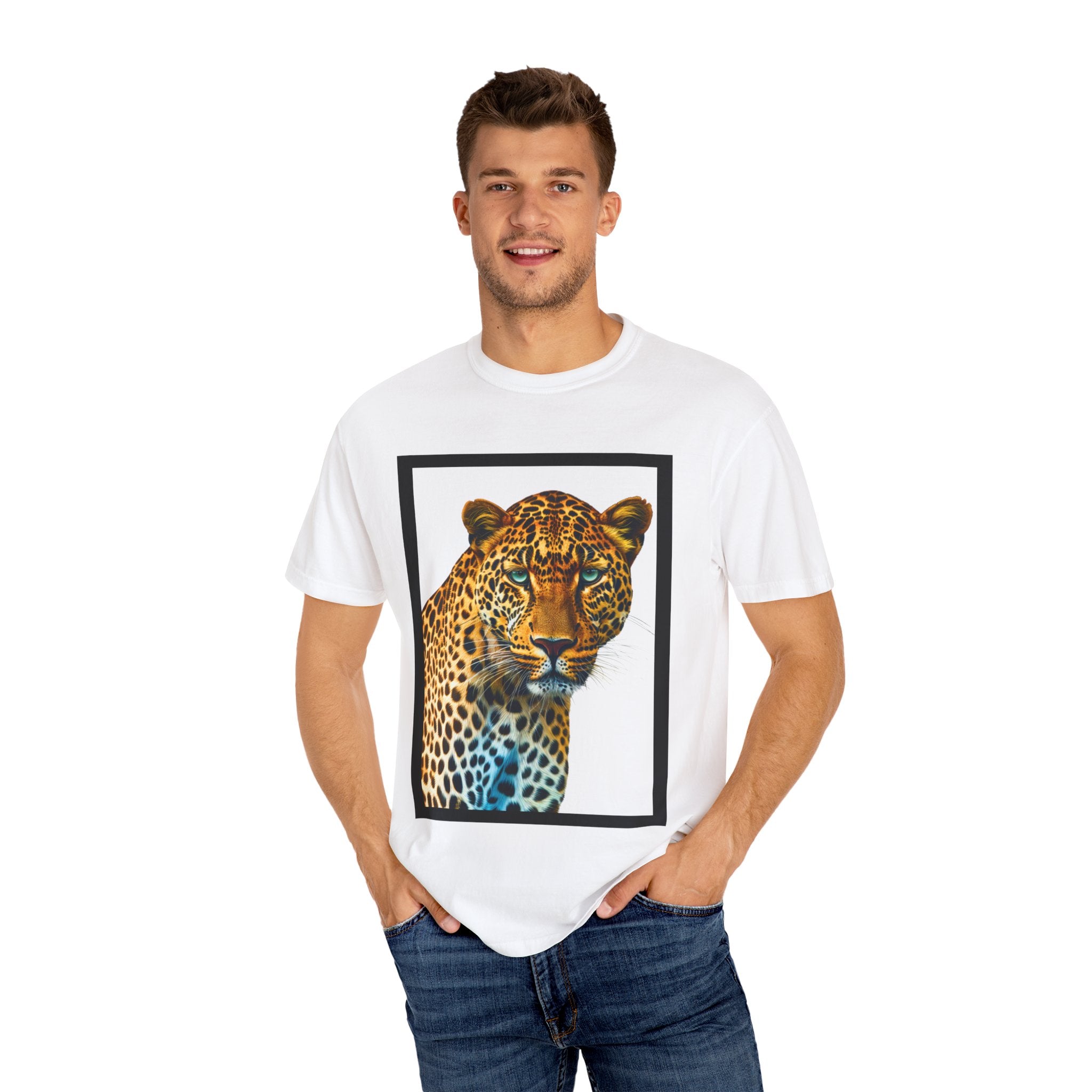 Leopard Print Unisex Garment-Dyed T-Shirt | Wild Animal Graphic Tee - Angel Body