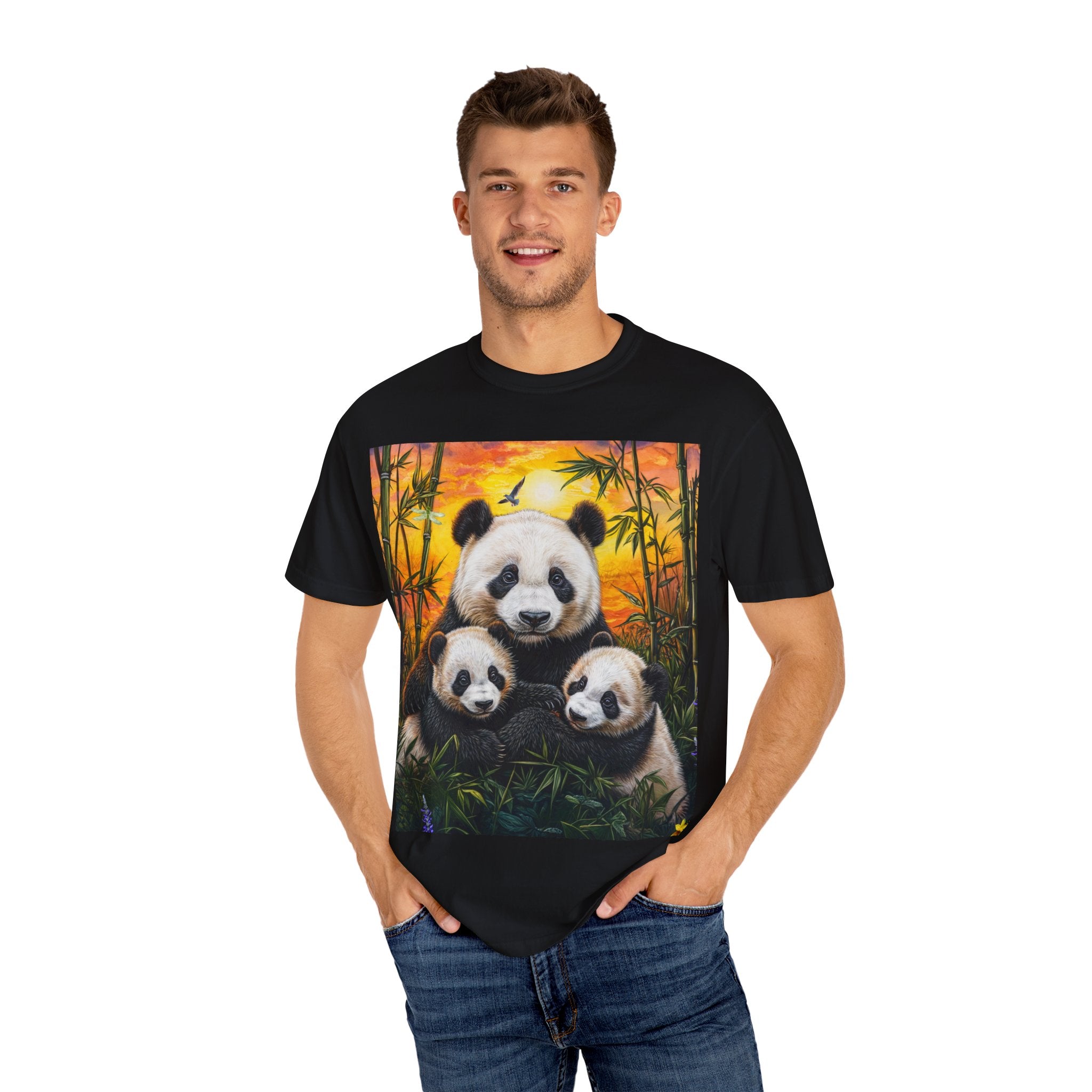 Cute Panda Family Unisex Garment-Dyed T-shirt - Perfect for Animal Lovers - Angel Body