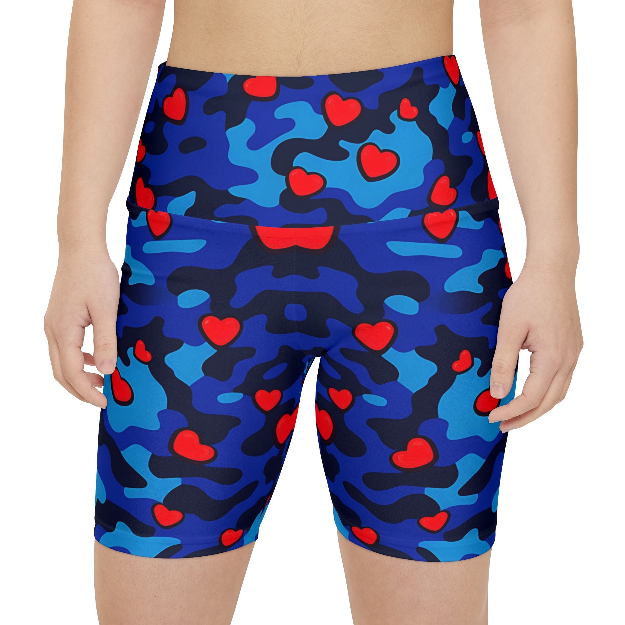 Fun Camouflage Love Women's Workout Shorts | Heart Pattern Activewear - Angel Body