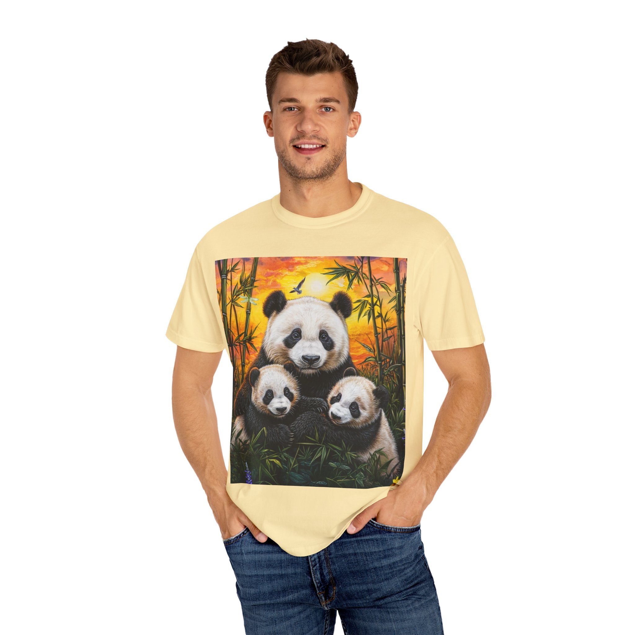 Cute Panda Family Unisex Garment-Dyed T-shirt - Perfect for Animal Lovers - Angel Body