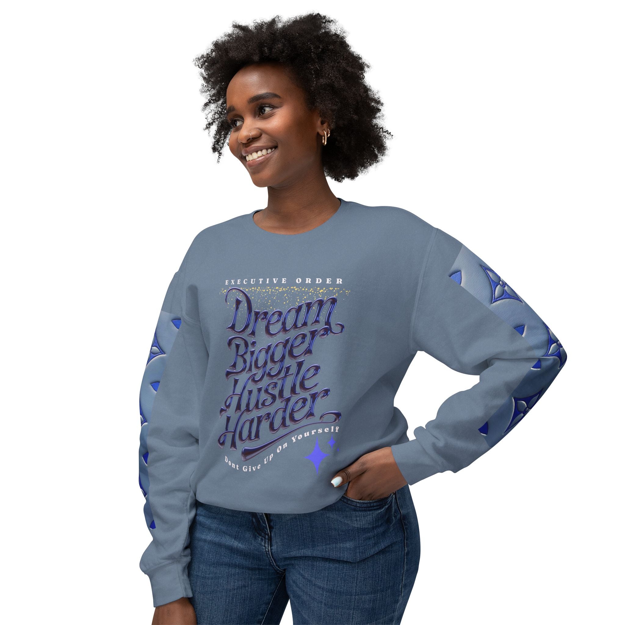 Dream Bigger Hustle Harder Unisex Lightweight Crewneck Sweatshirt - Angel Body