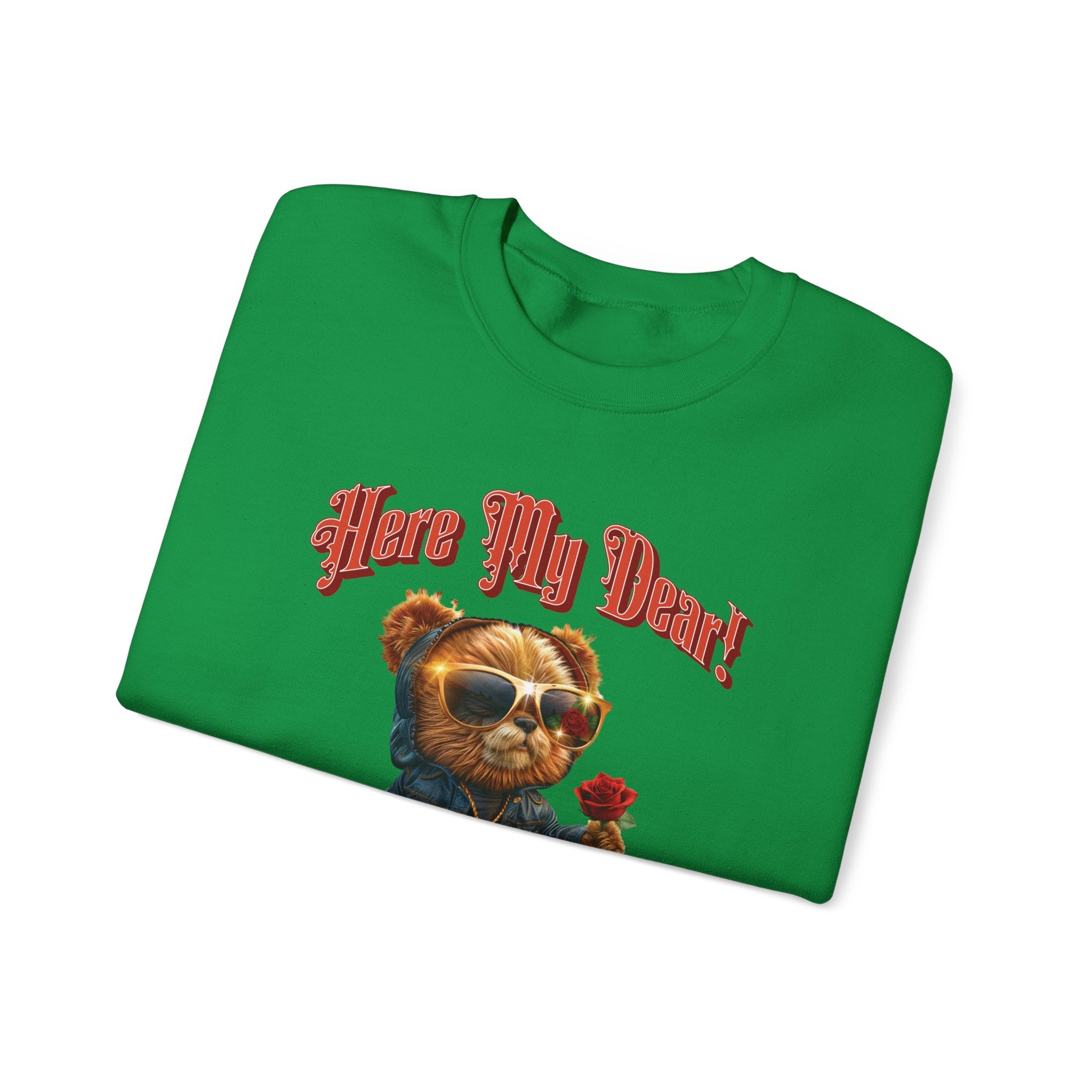 Here My Dear! Unisex Heavy Blend™ Crewneck Sweatshirt - Cozy & Trendy Gift for Animal Lovers - Angel Body