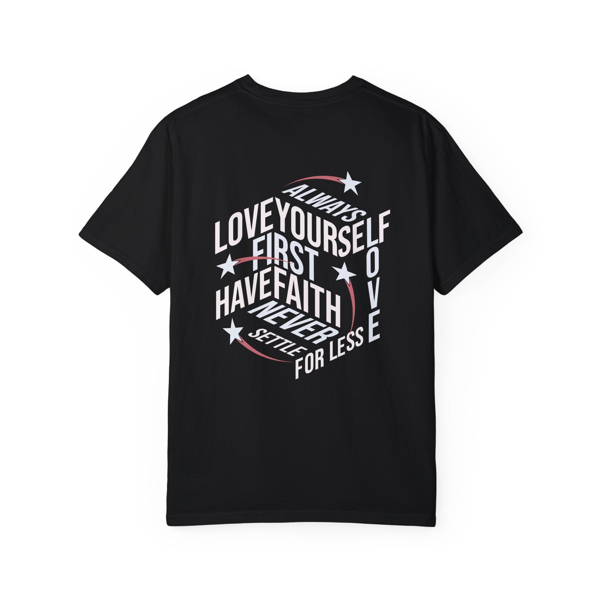 Motivational Unisex Garment-Dyed T-Shirt - "Love Yourself First" - Angel Body