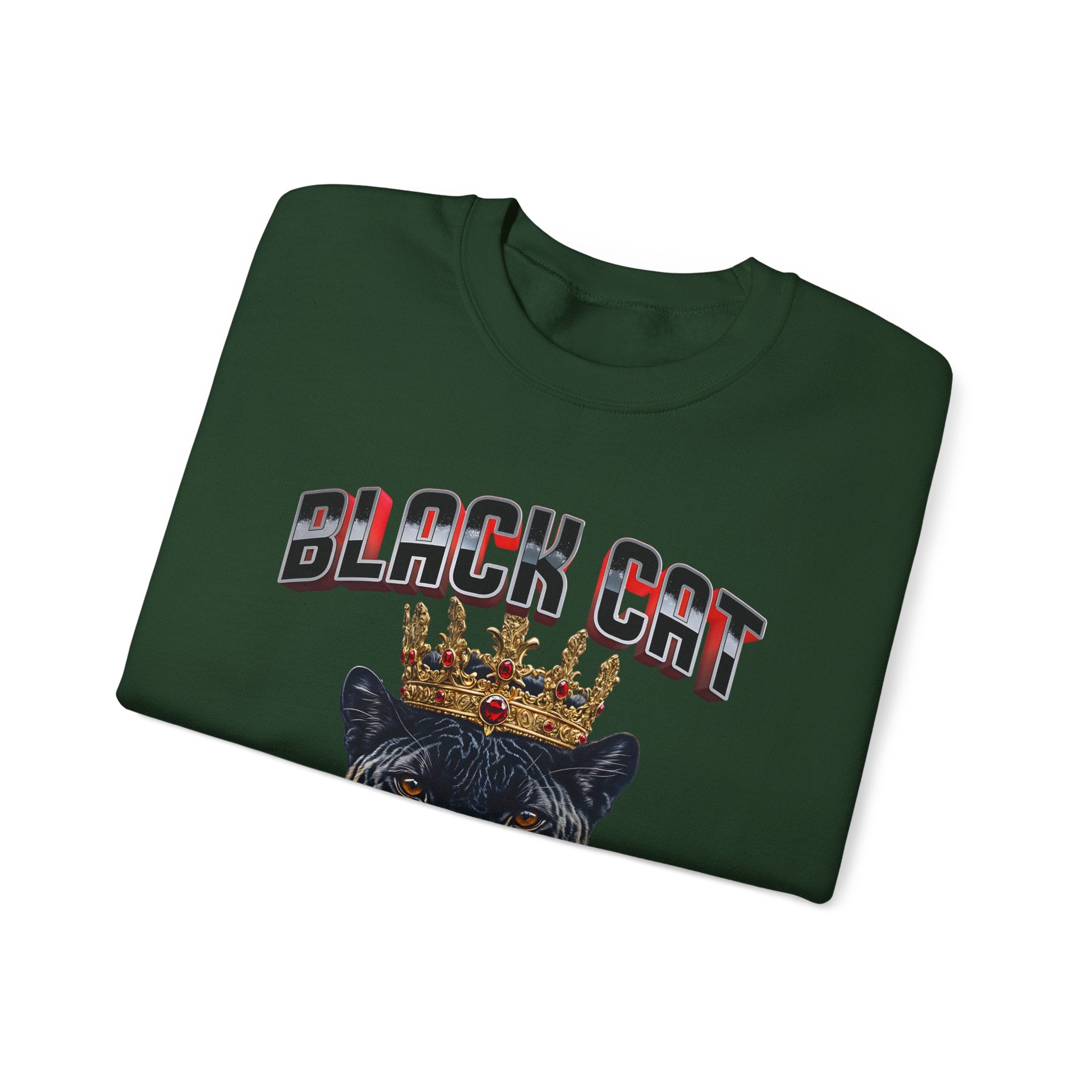 Black Cat Crowned Sweatshirt - Unisex Heavy Blend™, Stay on the Prowl for Success! - Angel Body