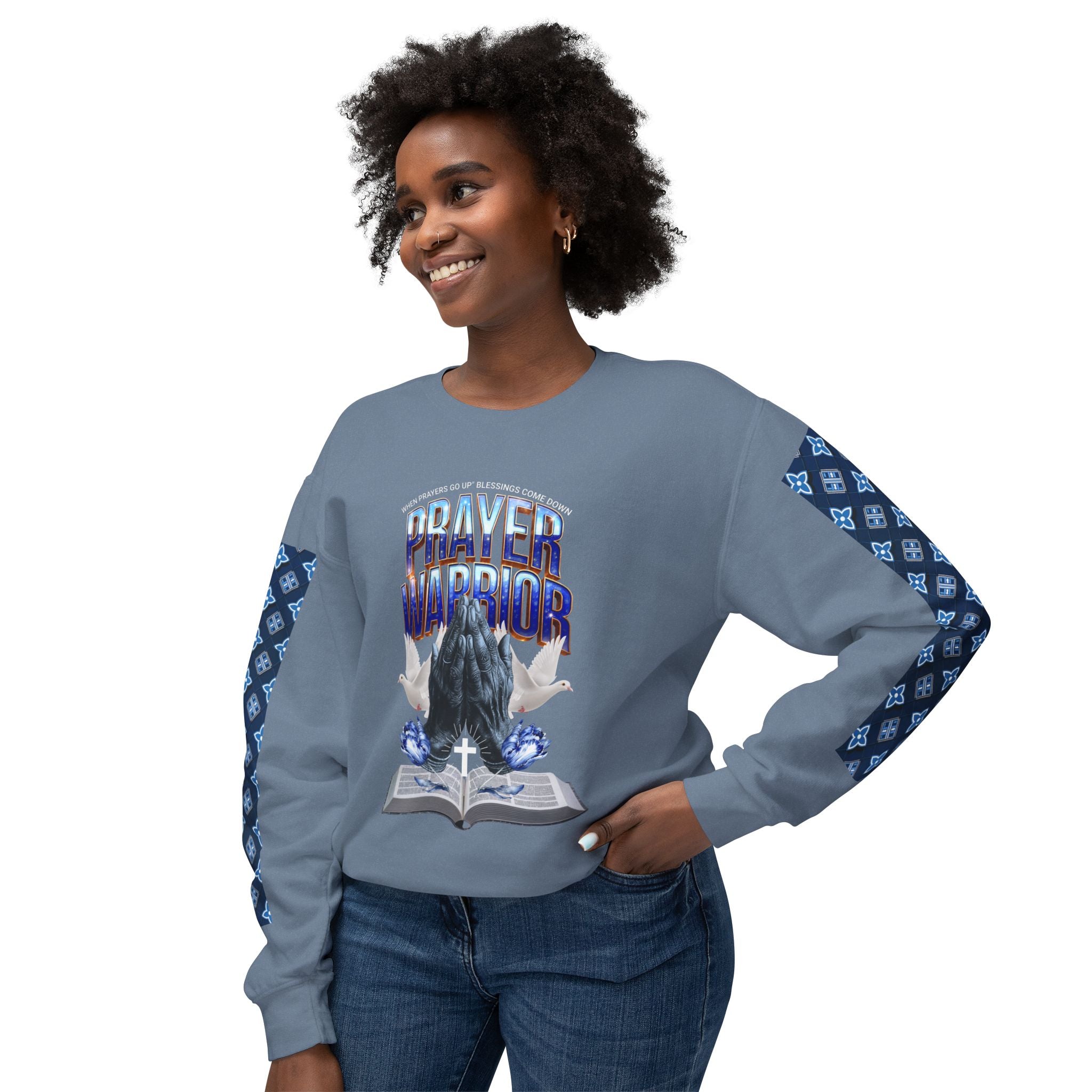 Unisex Lightweight Prayer Warrior Sweatshirt - Inspirational Crewneck for Spiritual Growth - Angel Body
