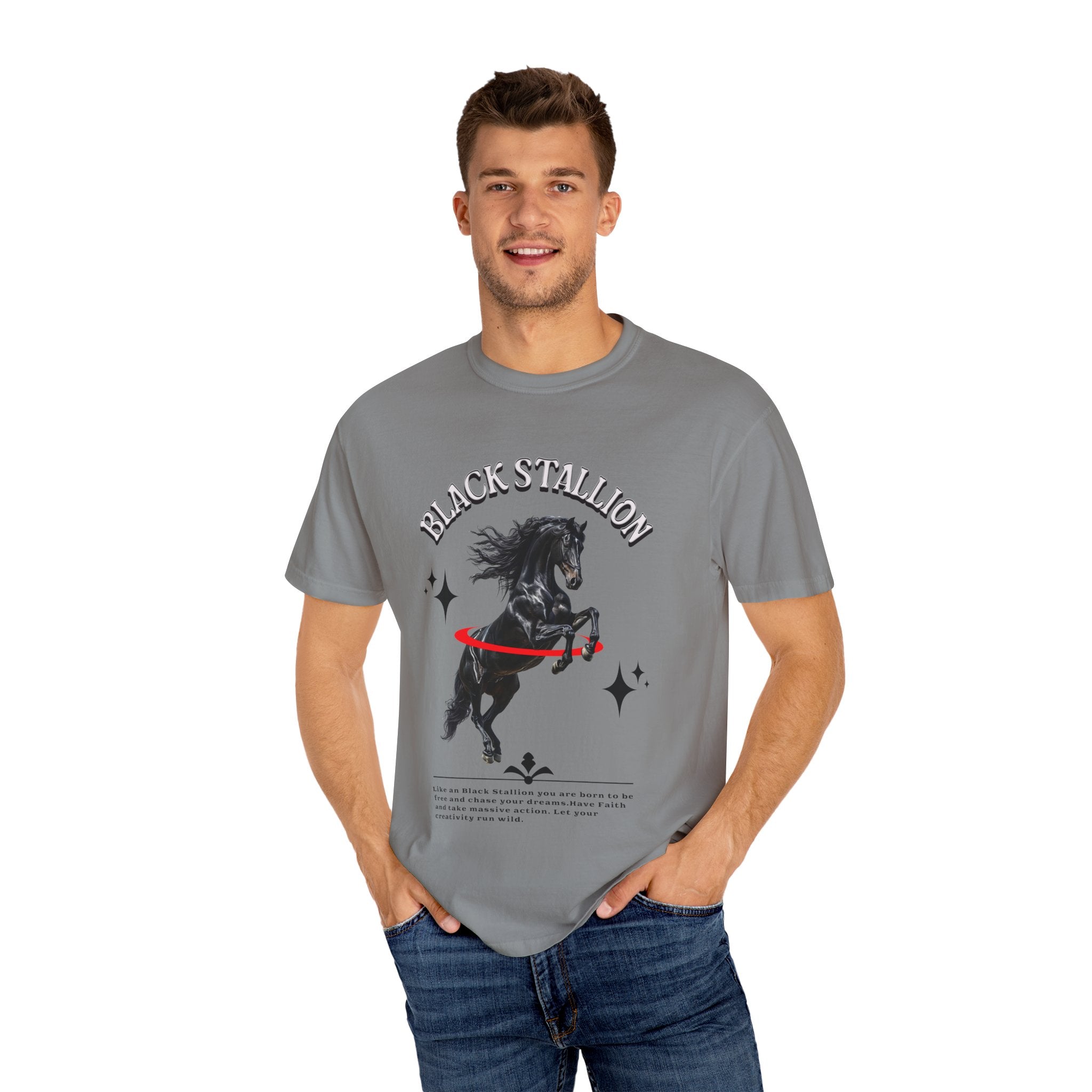 Black Stallion Unisex Garment-Dyed T-Shirt - Perfect for Horse Lovers & Equestrian Enthusiasts - Angel Body