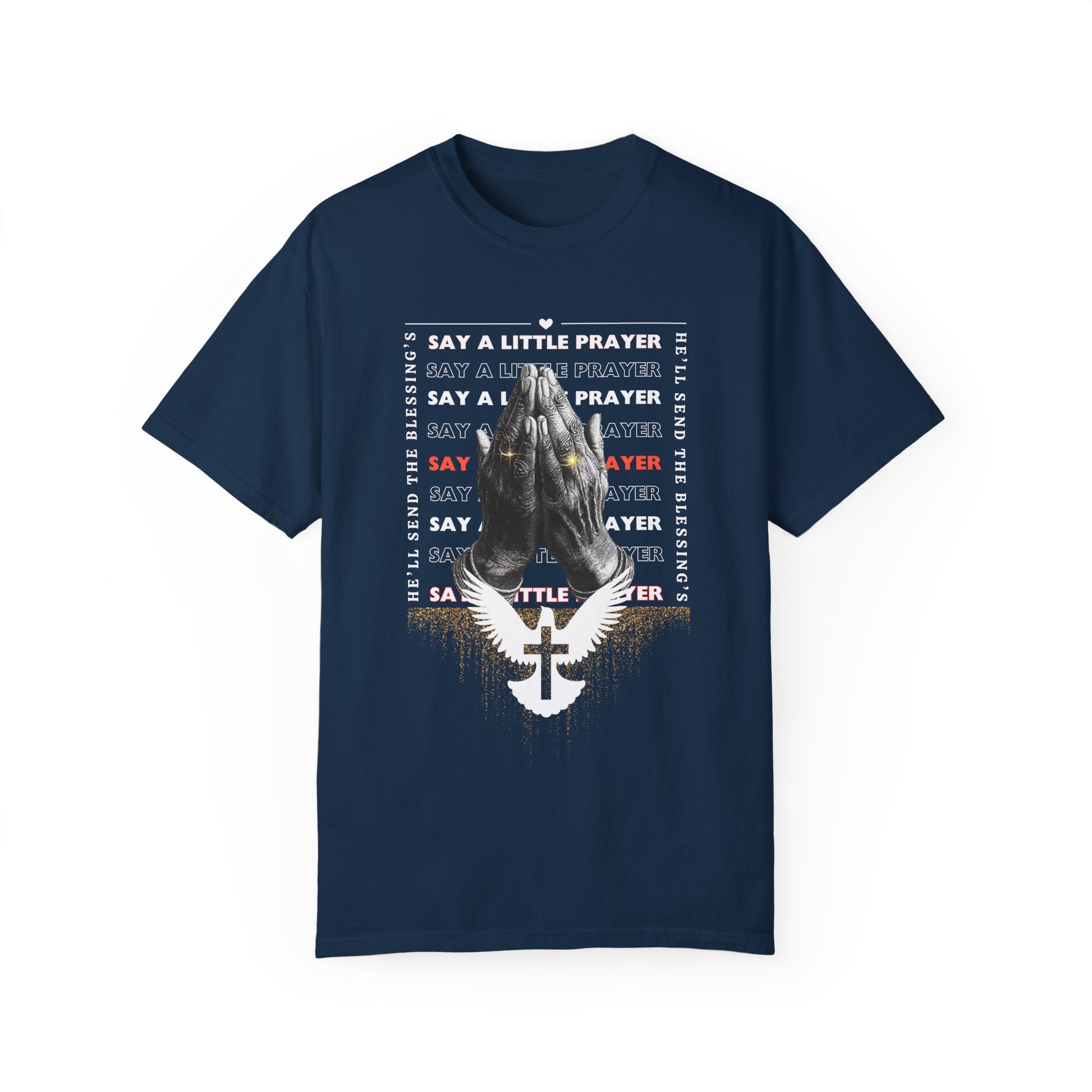 Navy Prayer Graphic Unisex T-Shirt - Say A Little Prayer Design - Angel Body