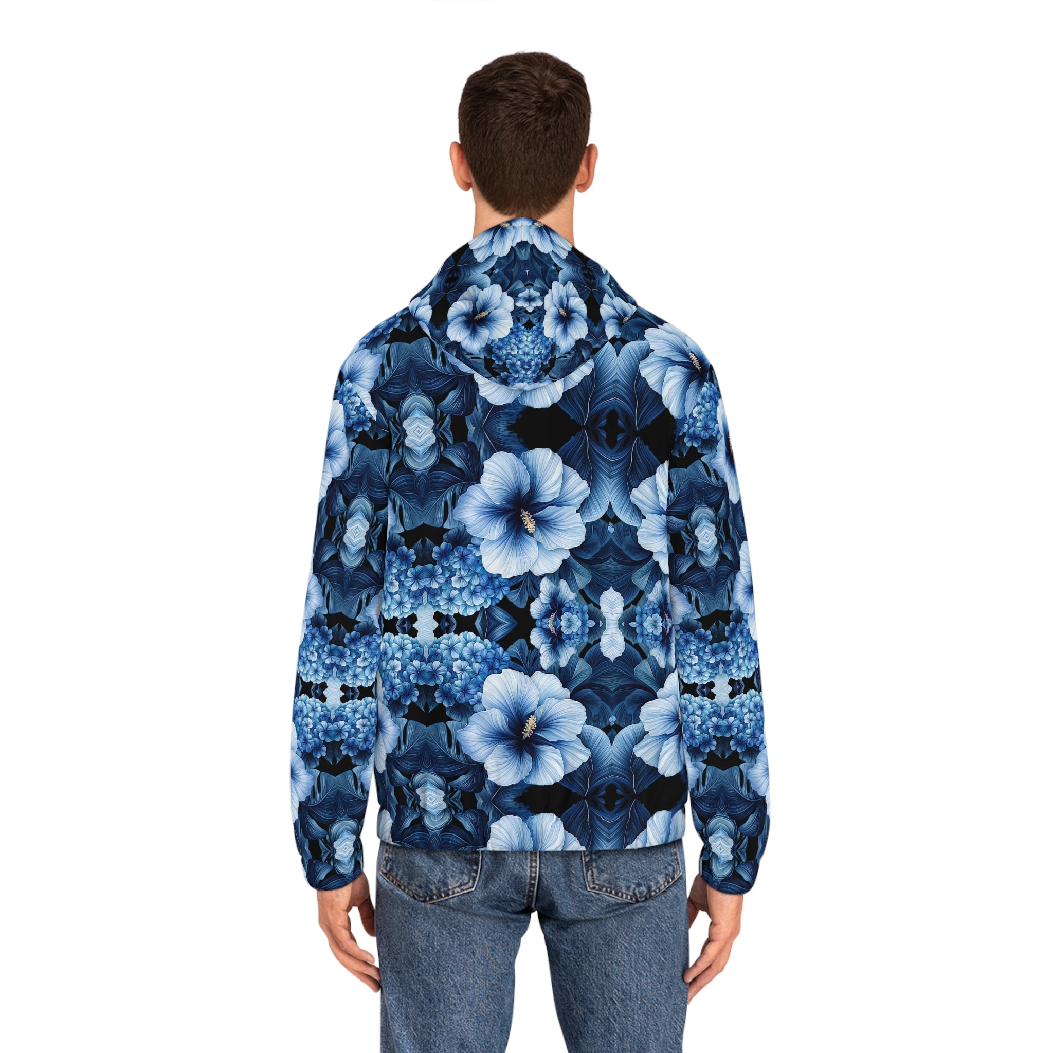 Blue Floral Men's Full-Zip Hoodie - Cozy and Stylish for Every Occasion