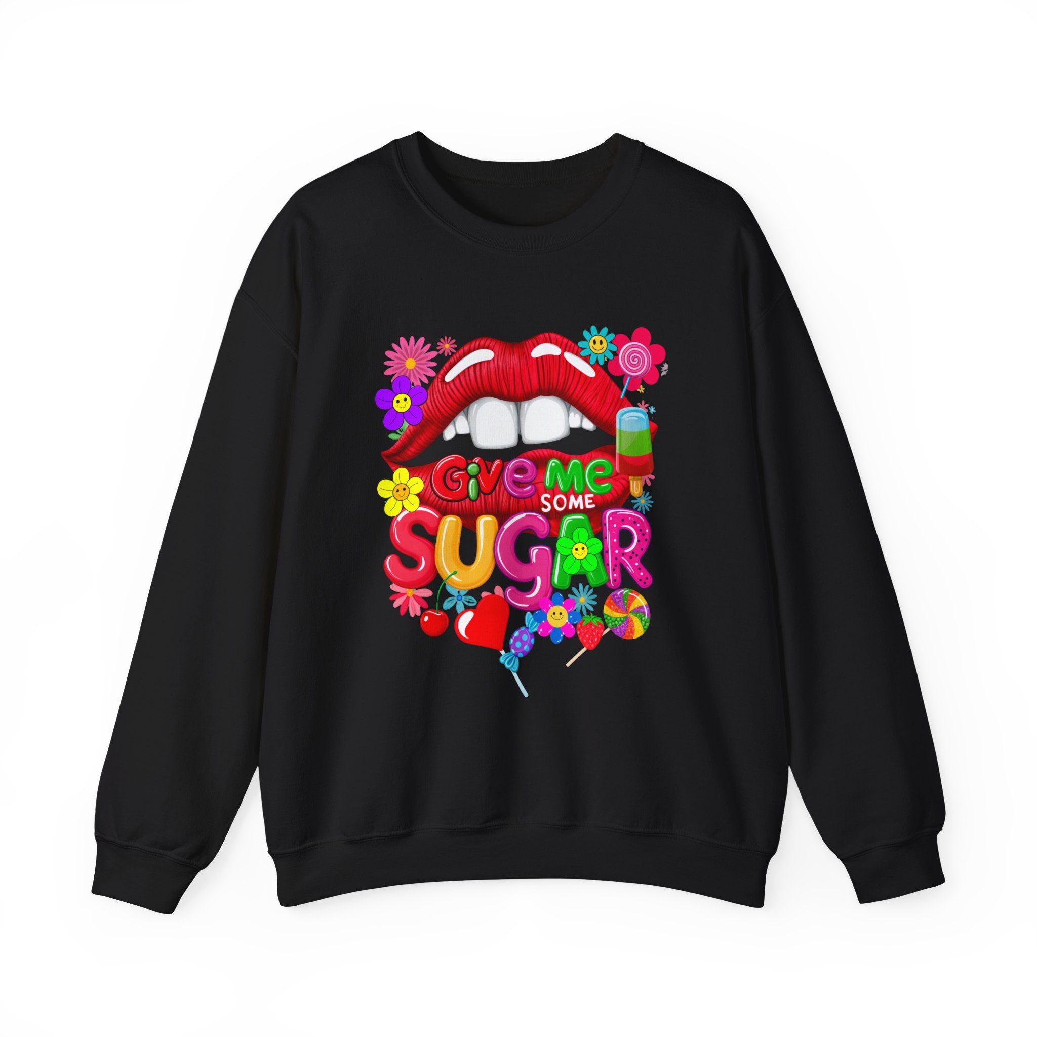 Fun Big Red Lips Give Me Some Sugar Crewneck Sweatshirt - Angel Body