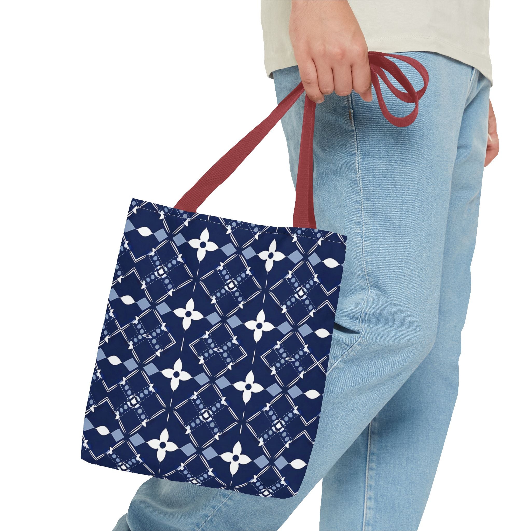 Navy Floral Pattern Tote Bag - Stylish & Versatile for Everyday Use - Angel Body