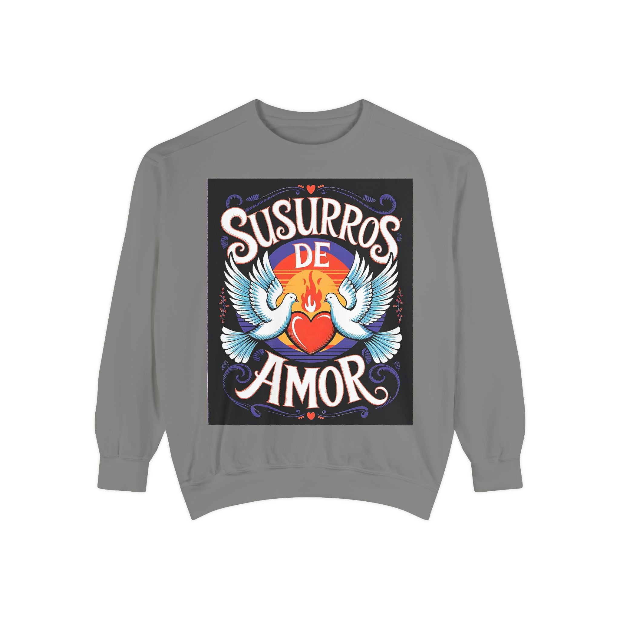 Unisex Love-Themed Garment-Dyed Sweatshirt - 'Susurros de Amor' - Angel Body