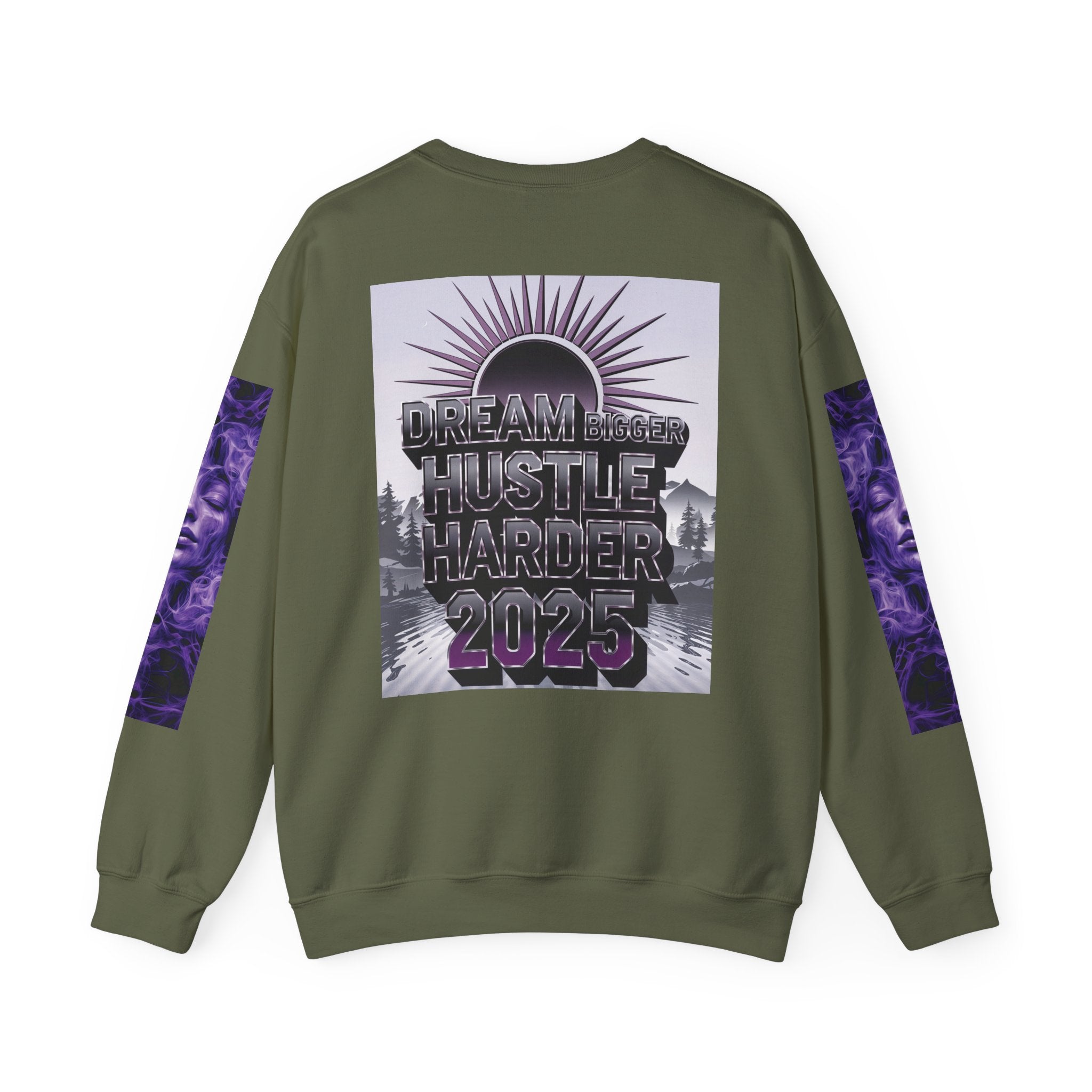 Dream Bigger Hustle Harder Crewneck Sweatshirt | Motivational Unisex Sweatshirt for Dreamers and Go-Getters - Angel Body