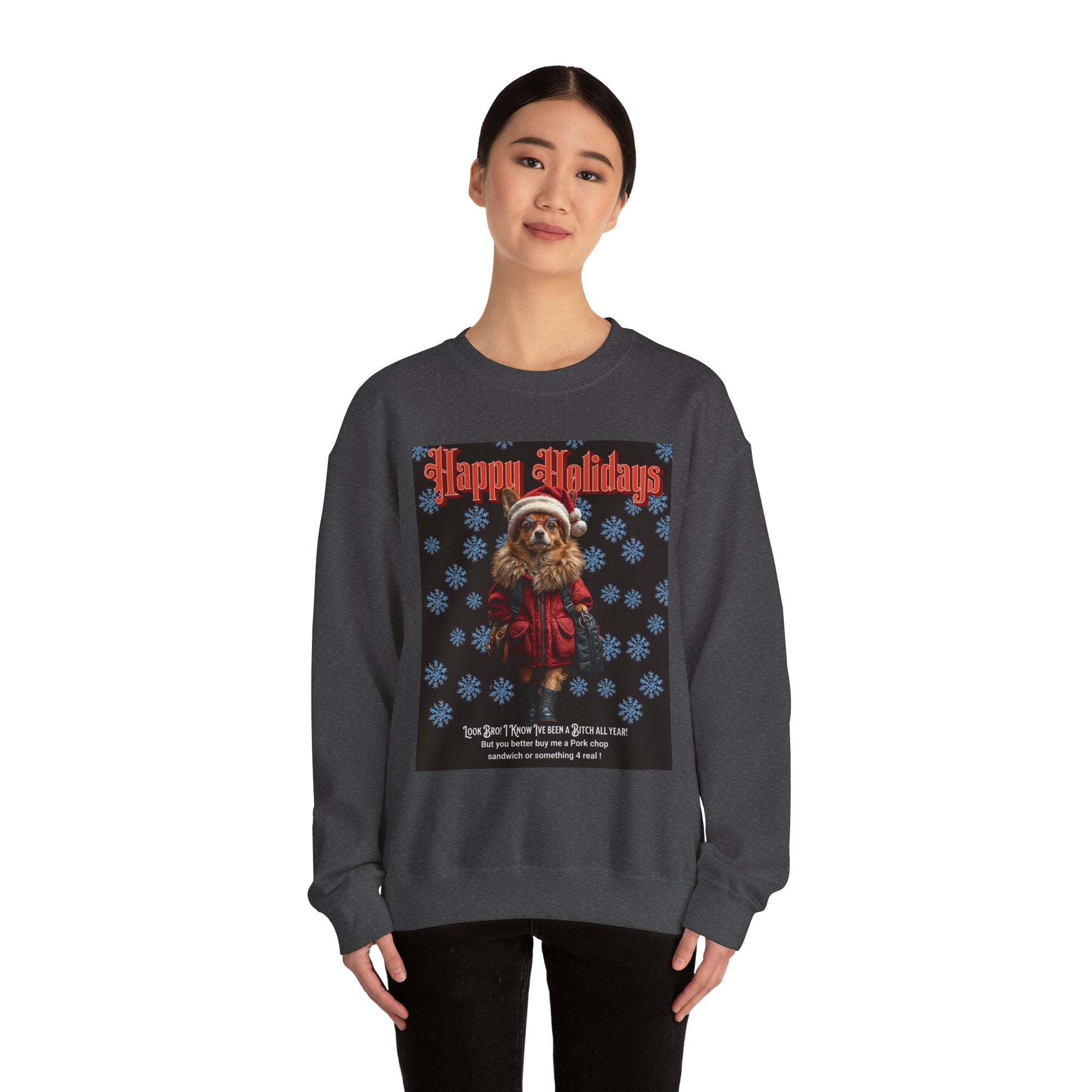 Funny Happy Holidays Dog Unisex Sweatshirt - Angel Body