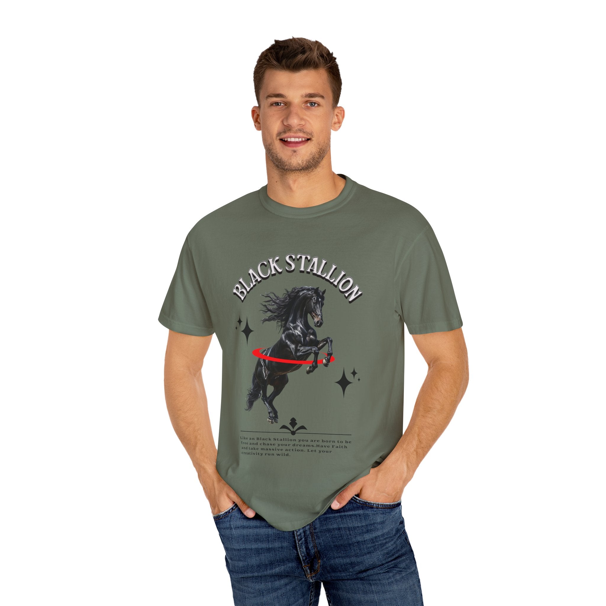 Black Stallion Unisex Garment-Dyed T-Shirt - Perfect for Horse Lovers & Equestrian Enthusiasts - Angel Body