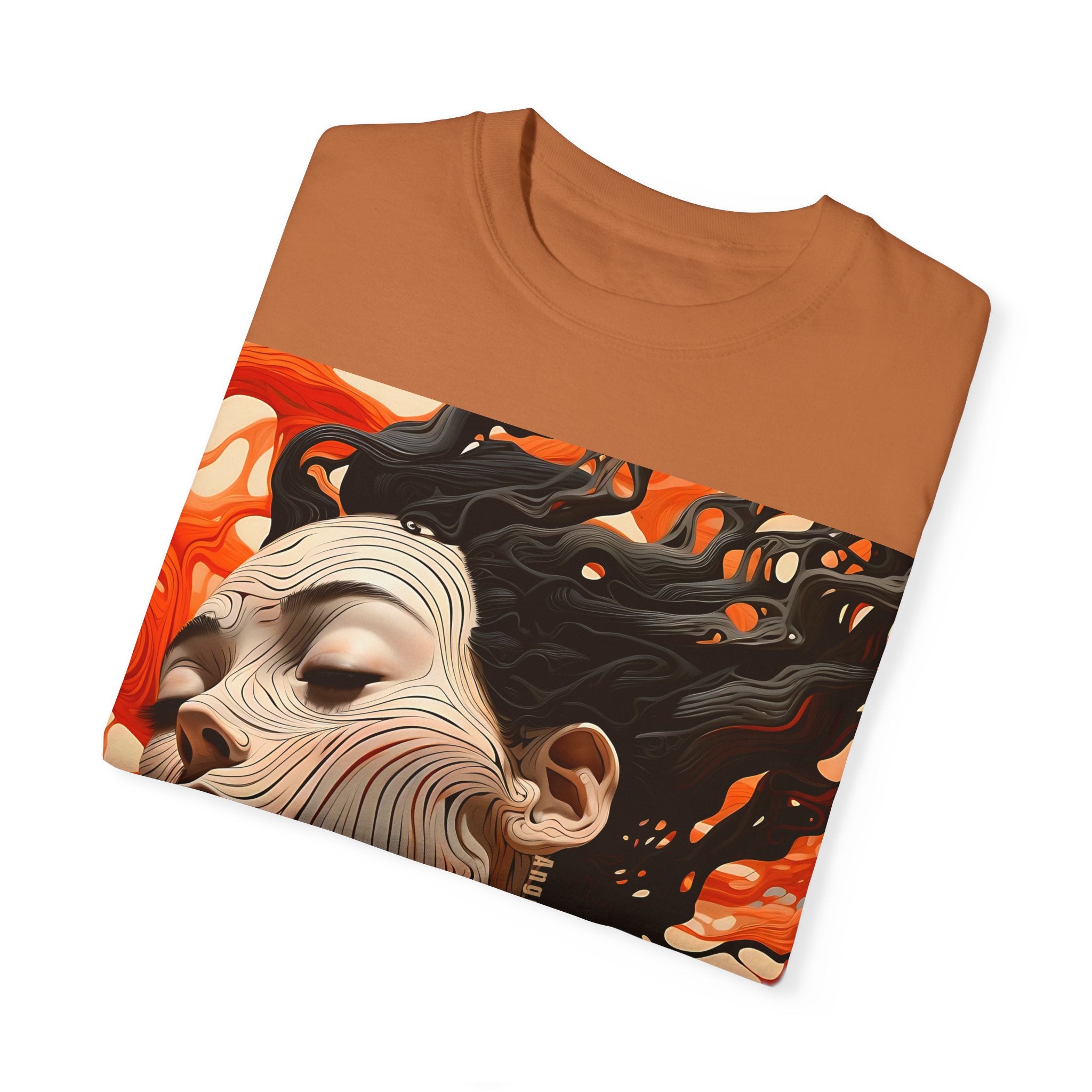Artistic Unisex Garment-Dyed T-Shirt with Abstract female face Profile Design - Angel Body