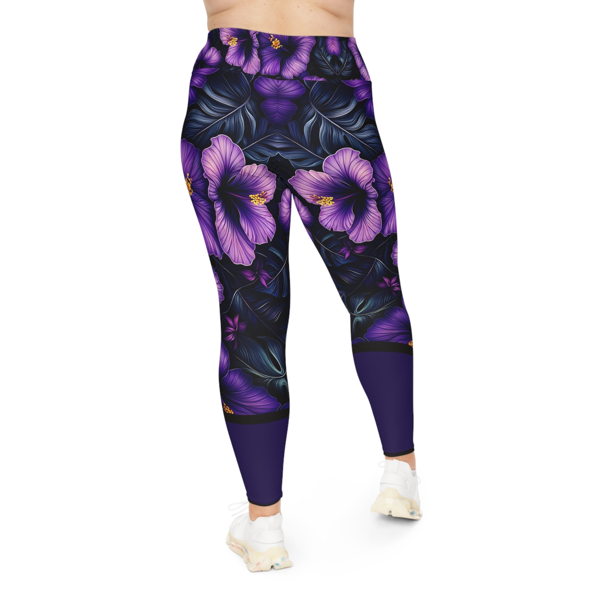 Vibrant Purple Floral Plus Size Leggings for Comfortable Style - Angel Body