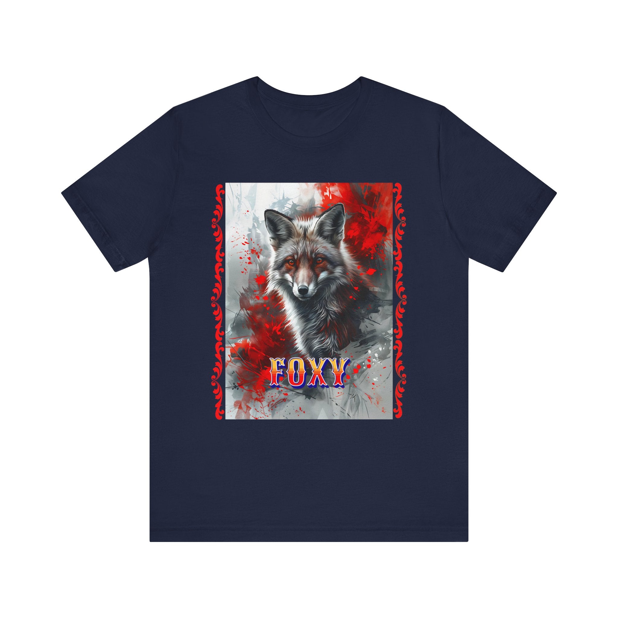 Unisex Jersey Short Sleeve Tee: A lovely painting design of a Red Fox with the word FOXY - Angel Body
