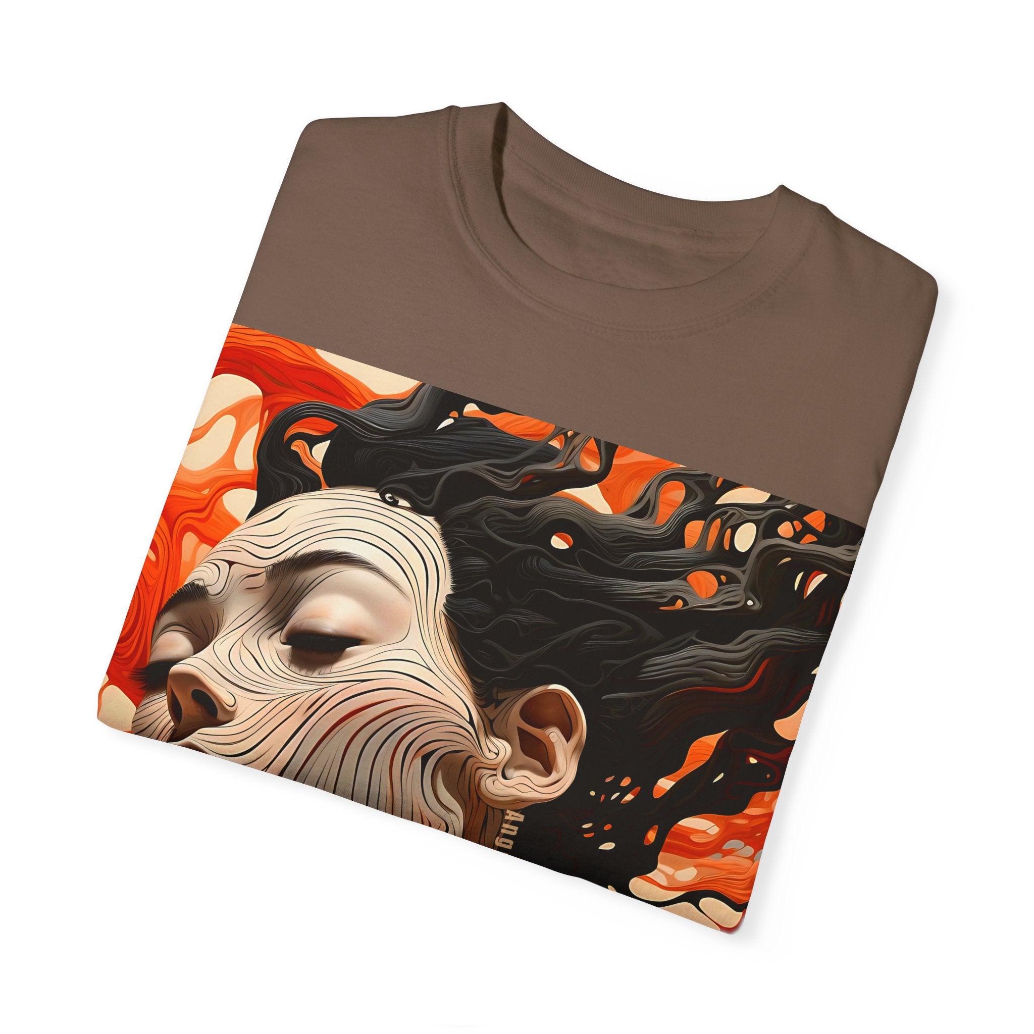 Artistic Unisex Garment-Dyed T-Shirt with Abstract female face Profile Design - Angel Body