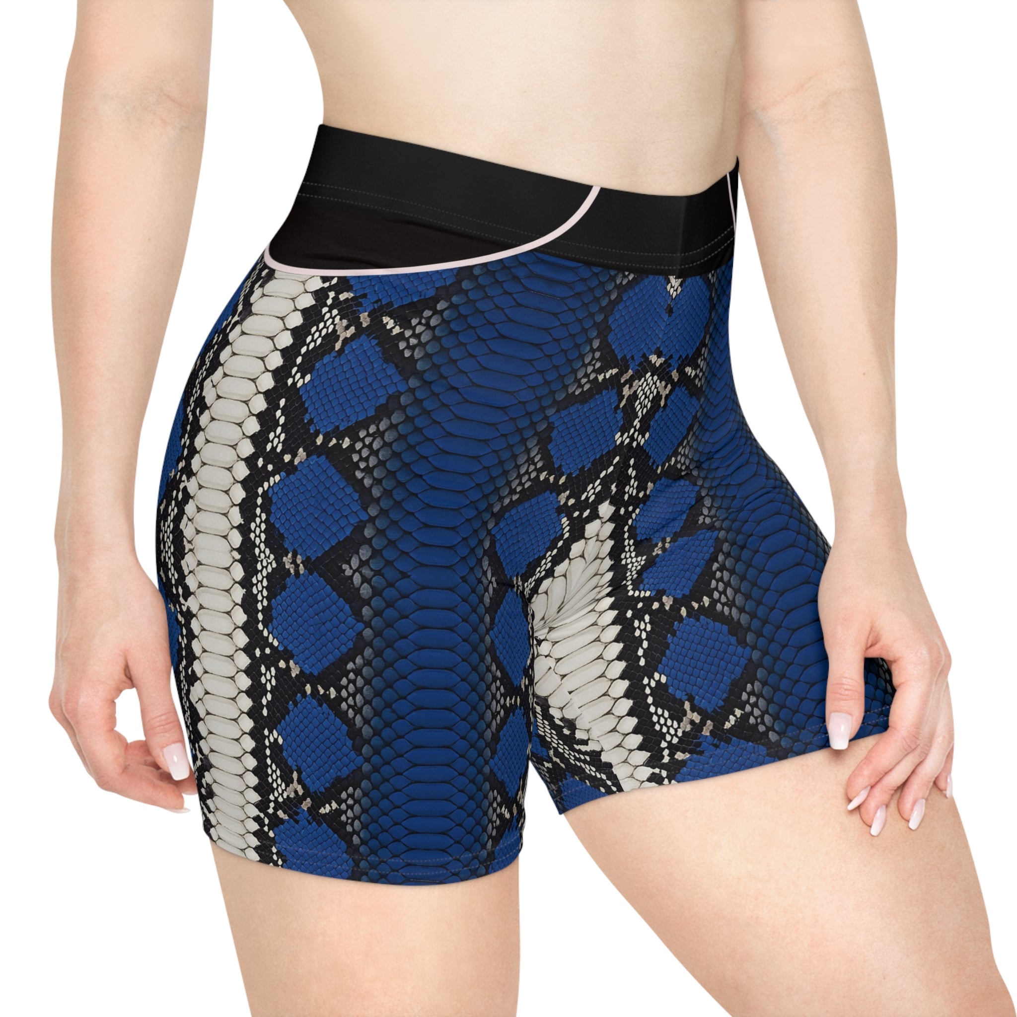 Blue Snake Print Biker Shorts for Women - Stylish & Comfortable Activewear