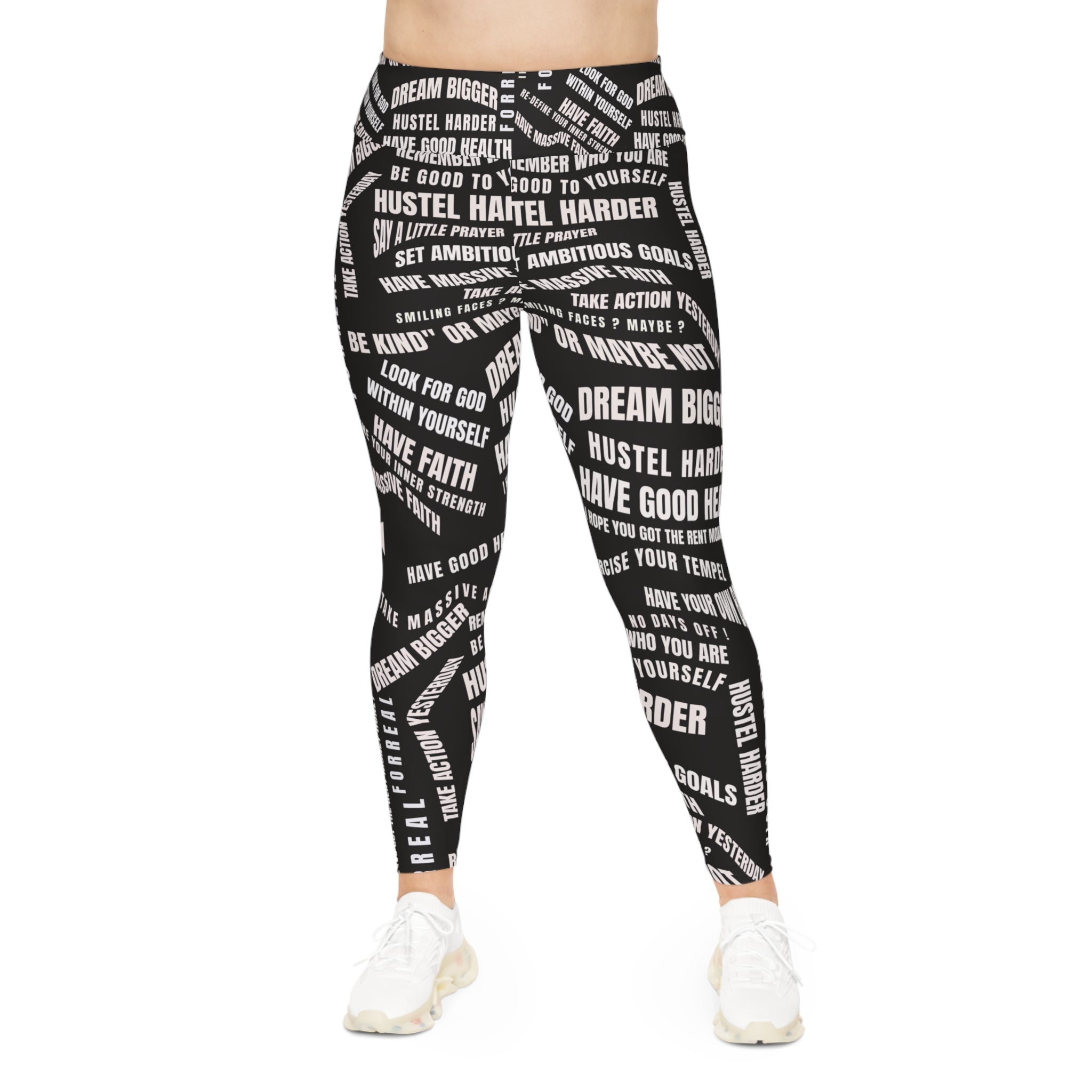 New Custom Plus Size Motivational Leggings - Dream Bigger, Hustle Harder, Take Action! - Angel Body
