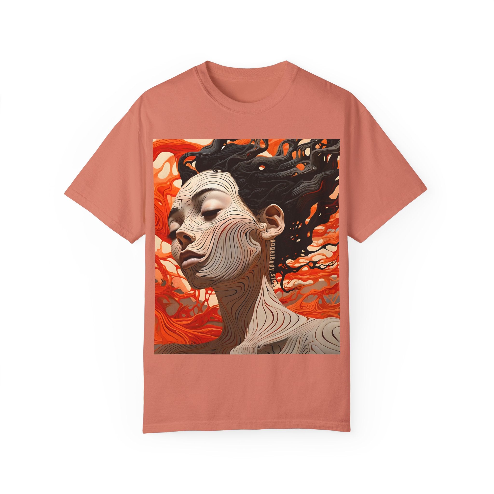 Artistic Unisex Garment-Dyed T-Shirt with Abstract female face Profile Design - Angel Body