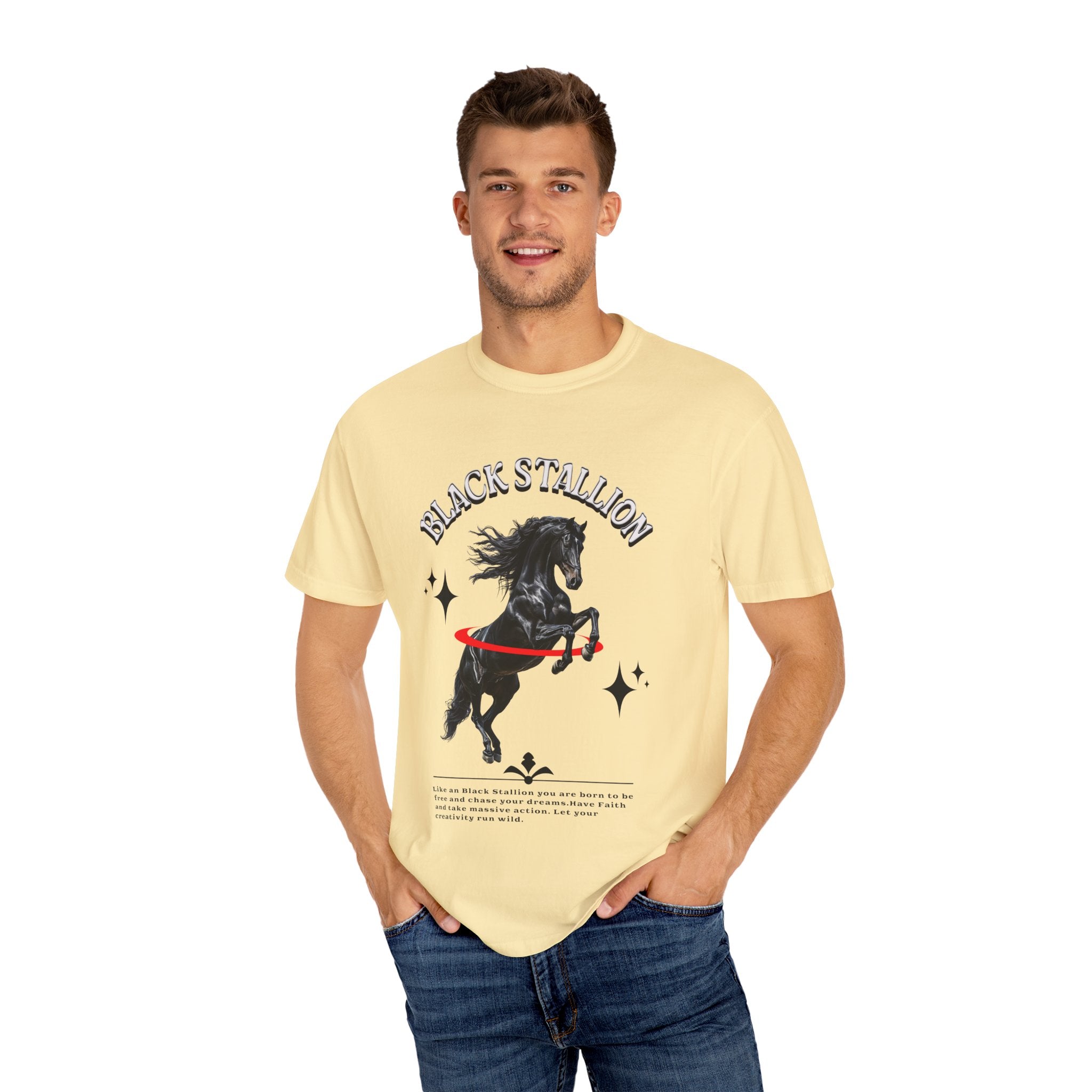 Black Stallion Unisex Garment-Dyed T-Shirt - Perfect for Horse Lovers & Equestrian Enthusiasts - Angel Body