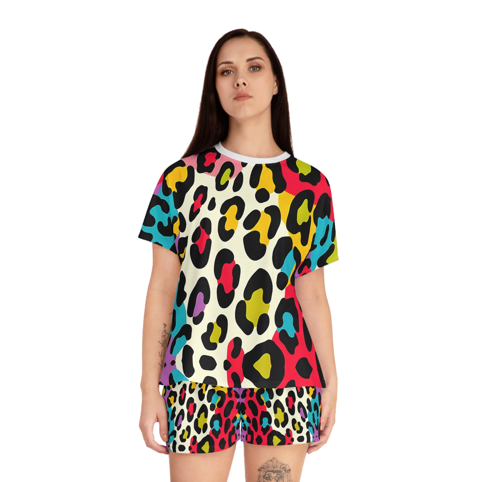 Colorful Leopard Print Women's Short Pajama Set - Fun & Comfortable Sleepwear - Angel Body
