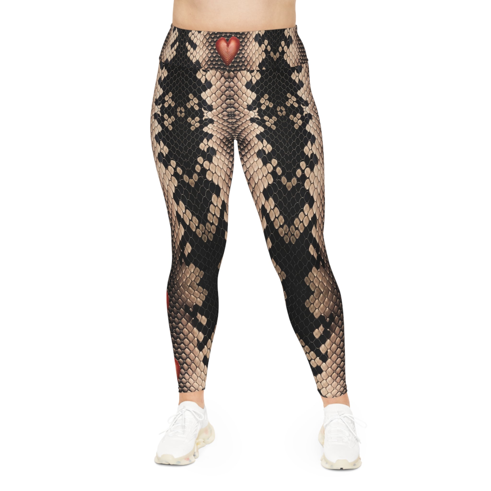 Heart & Snake Print Plus Size Leggings - Stylish, Comfortable Activewear - Angel Body