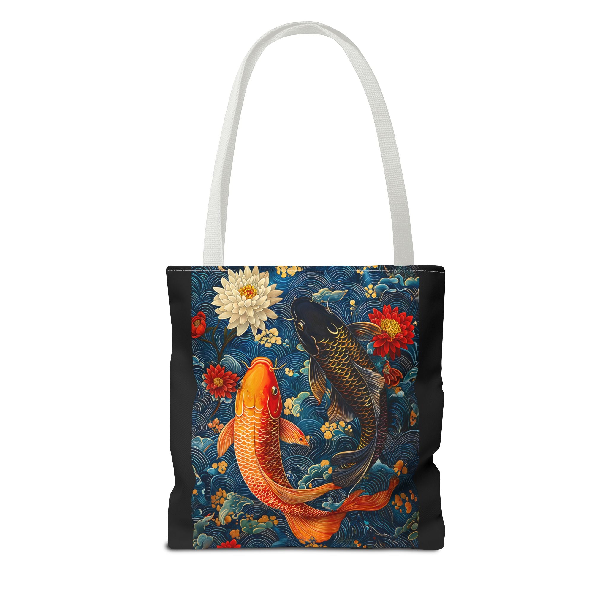 Elegant Koi Fish Tote Bag - Bright Blue Floral Design - Angel Body