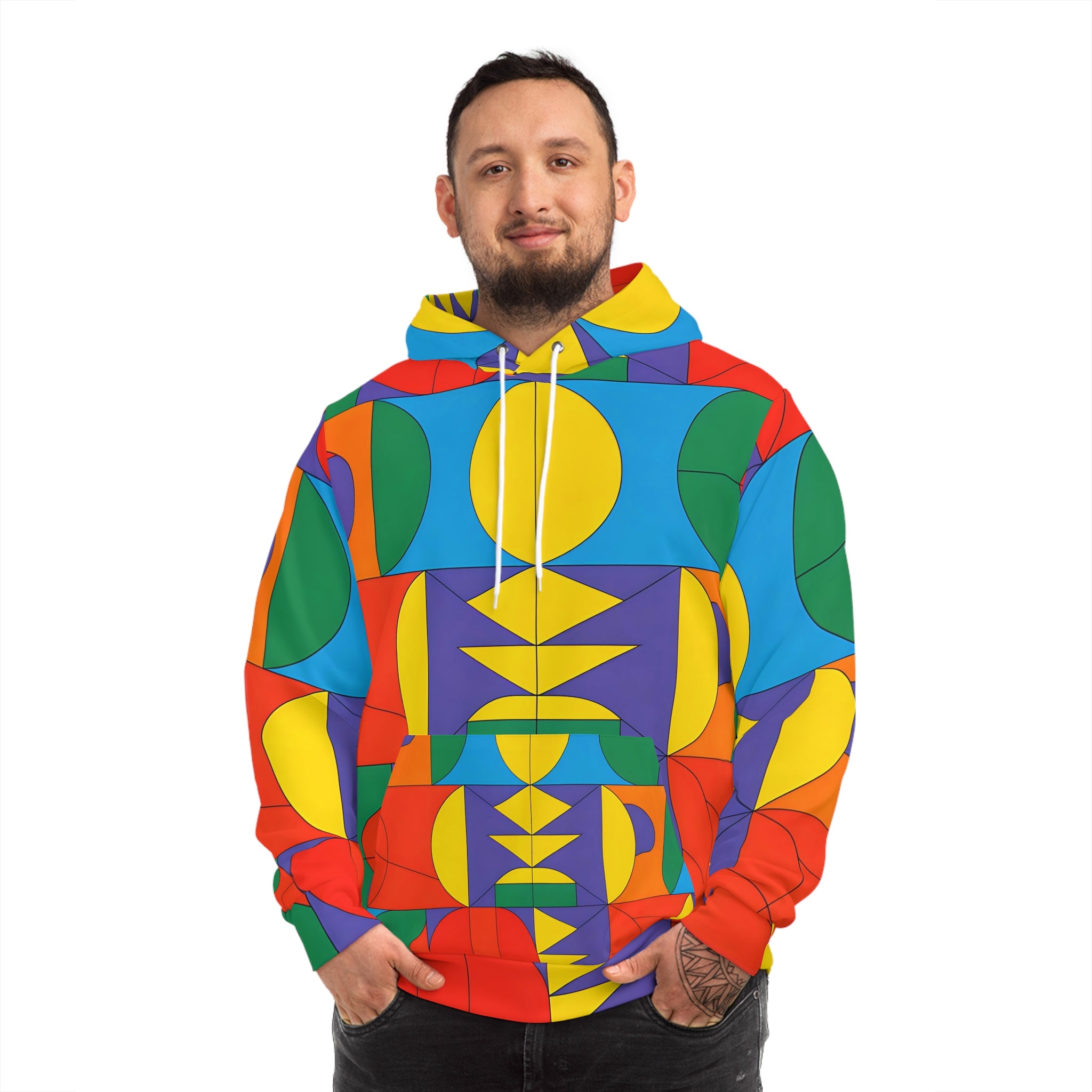 Unisex Vibrant Geometric Fashion Hoodie - Colorful Artwear for Bold Style - Angel Body