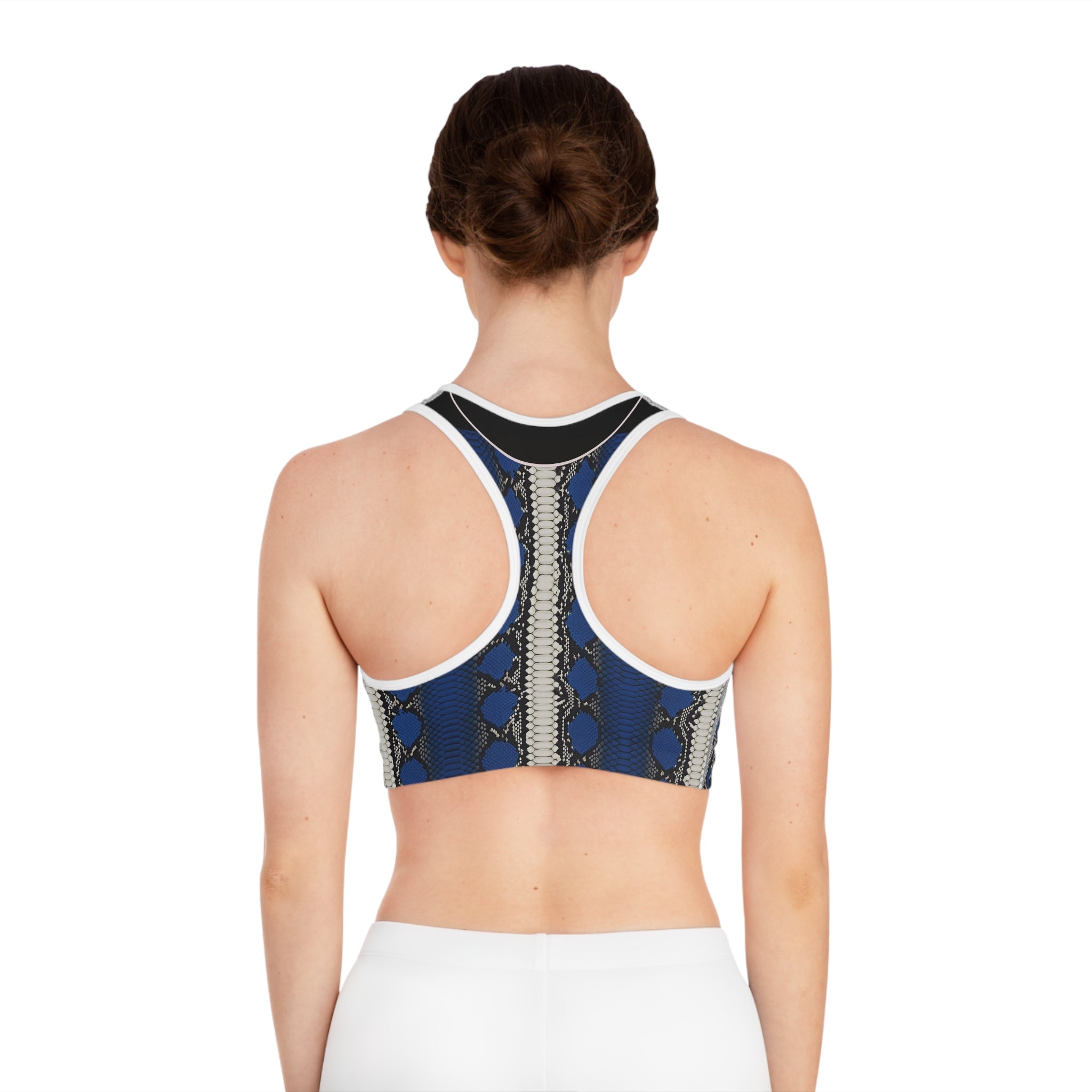 Blue Python Print Sports Bra - Fashionable Activewear for Workout & Gym