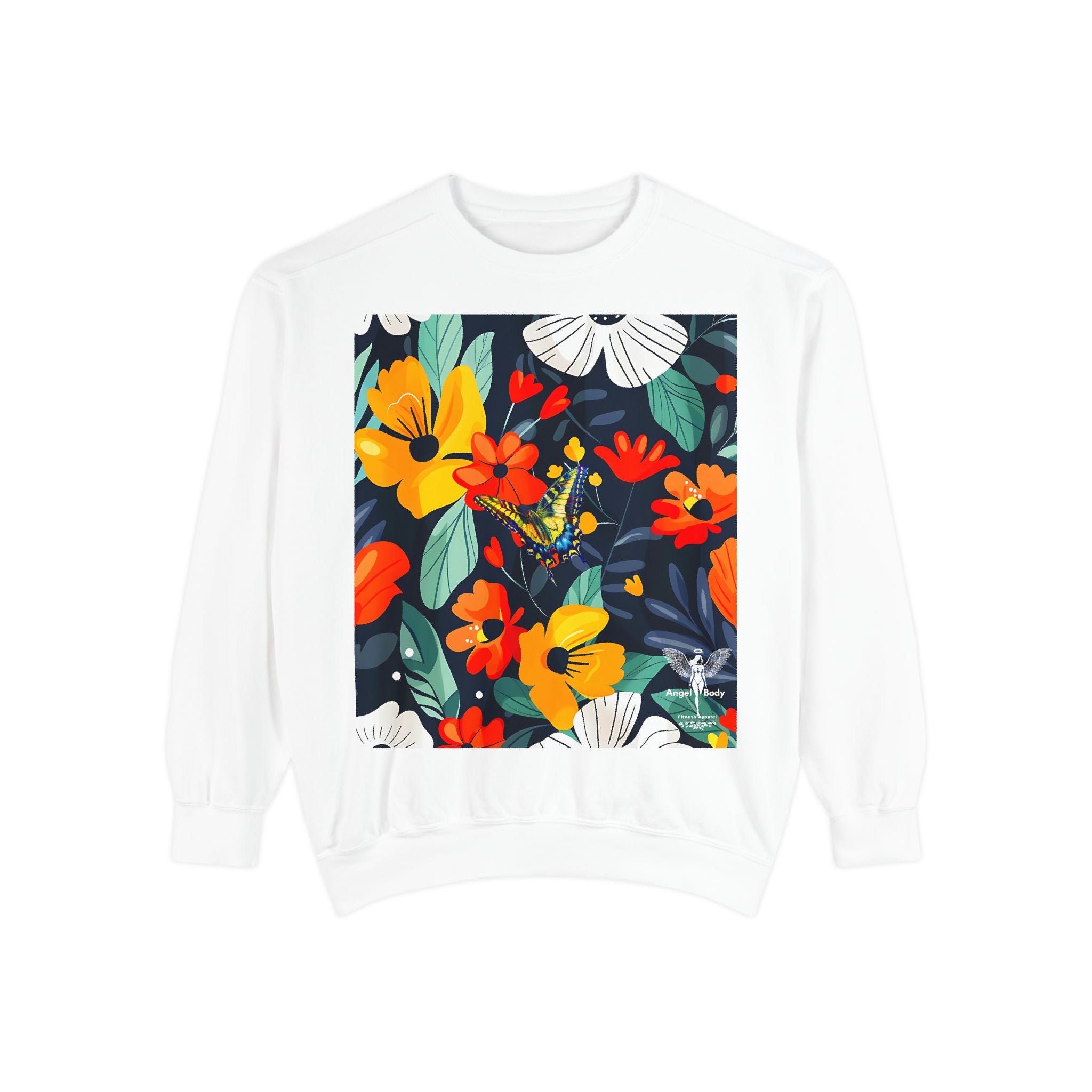 Vibrant Floral Unisex Garment-Dyed Sweatshirt - Perfect for Spring Celebrations - Angel Body