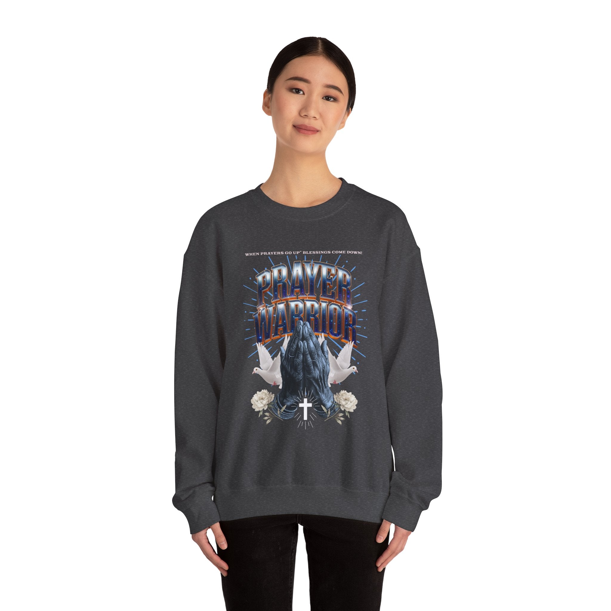 Prayer Warrior Crewneck Sweatshirt - Unisex Heavy Blend™ - Faith-Inspired Apparel - Angel Body