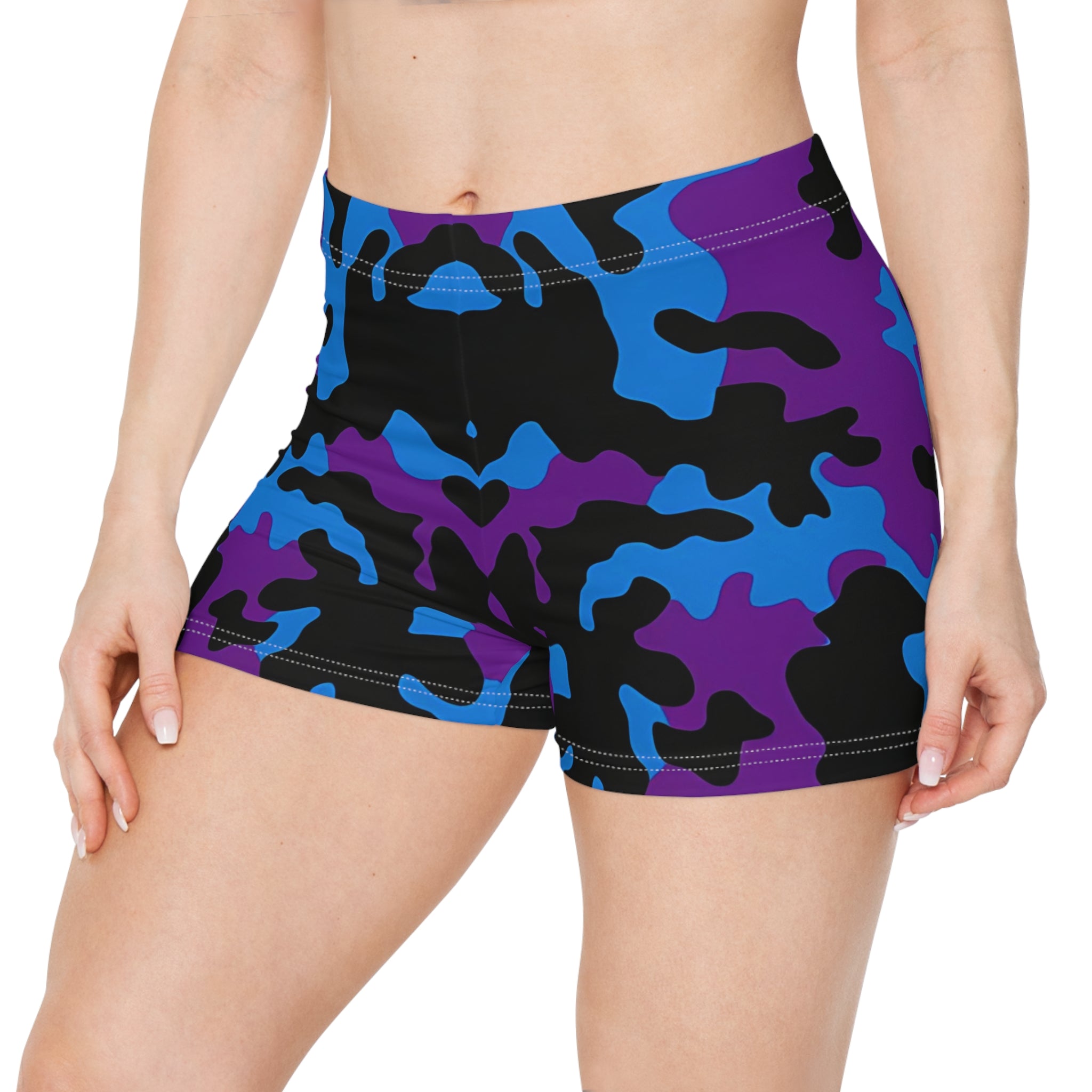 Vibrant Camo Women's Shorts - Stylish Activewear for Summer Adventures - Angel Body