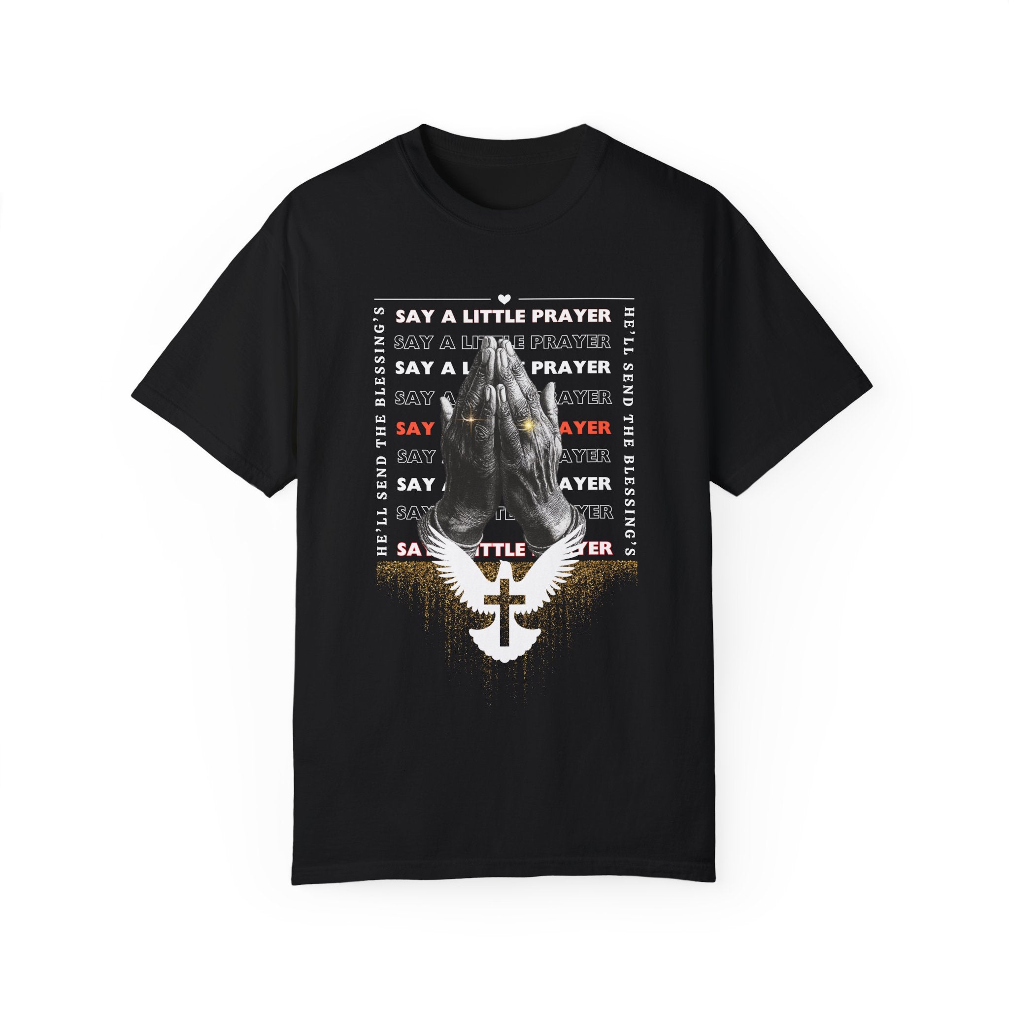 Navy Prayer Graphic Unisex T-Shirt - Say A Little Prayer Design - Angel Body