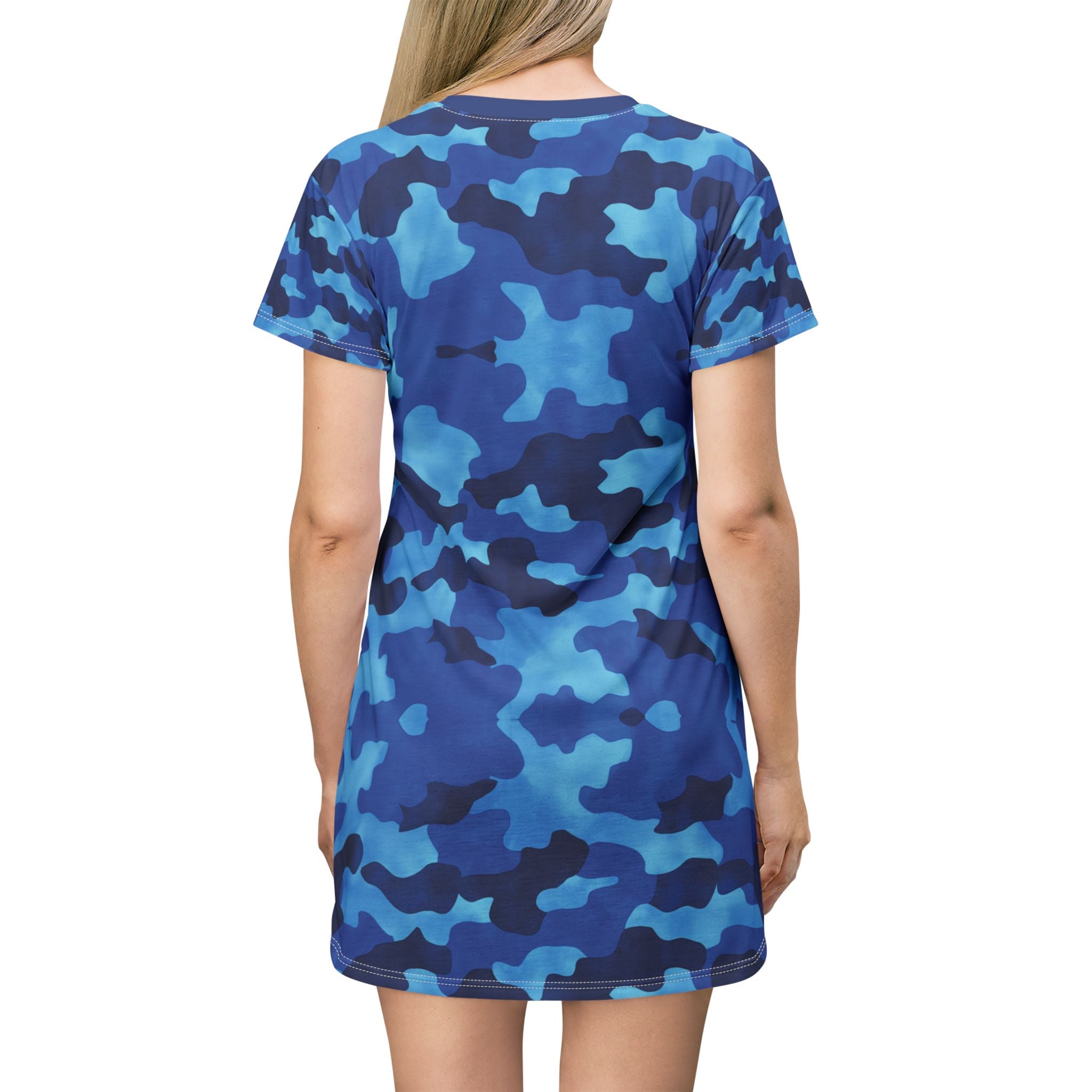 Blue Camo Print T-Shirt Dress - Comfortable and Stylish for Casual Wear - Angel Body