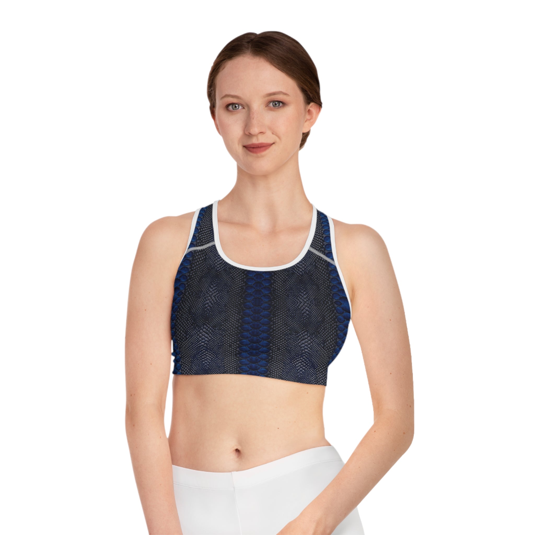 Blue Snake Print Sports Bra for Active Lifestyle