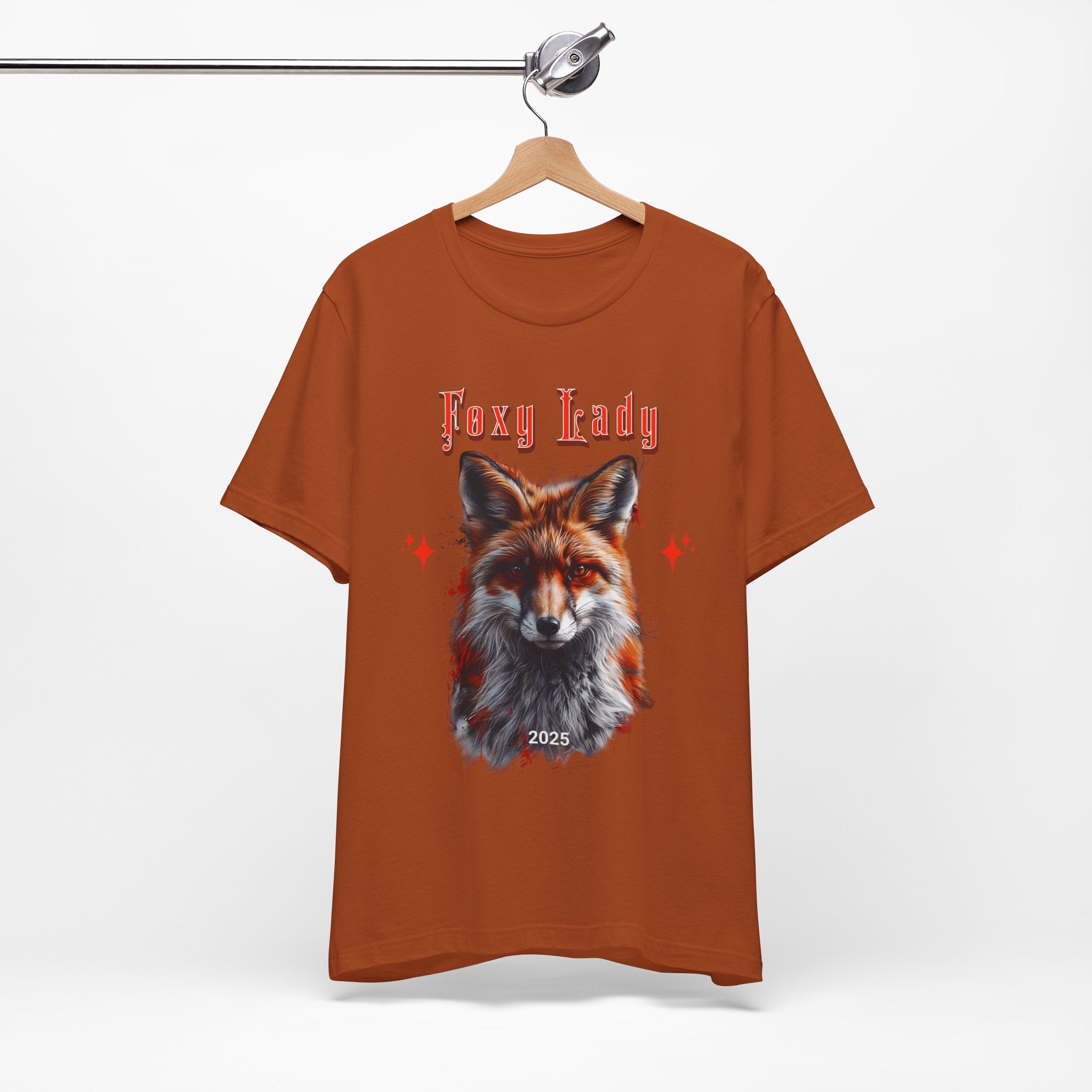 Unisex Jersey Short Sleeve Tee: A beautiful Red Fox with the words foxy lady - Angel Body