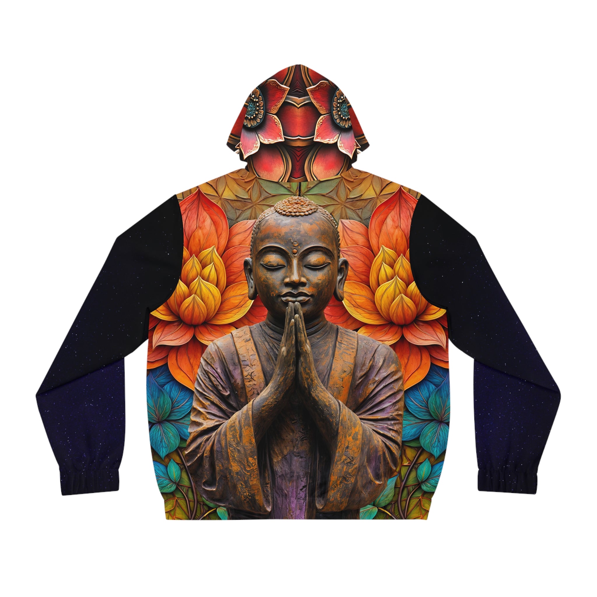 Men's Full-Zip Hoodie - Serene Buddha Floral Design - Angel Body